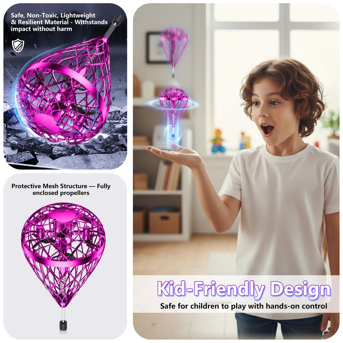 Tikduck 2026 Flying Bouncing Ball Toy - USB Rechargeable, Hand-Controlled with 3D Flips & Multi-Player Fun - Interactive Orb Toy for Kids, Teens & Adults - Indoor & Outdoor Play (Purple)