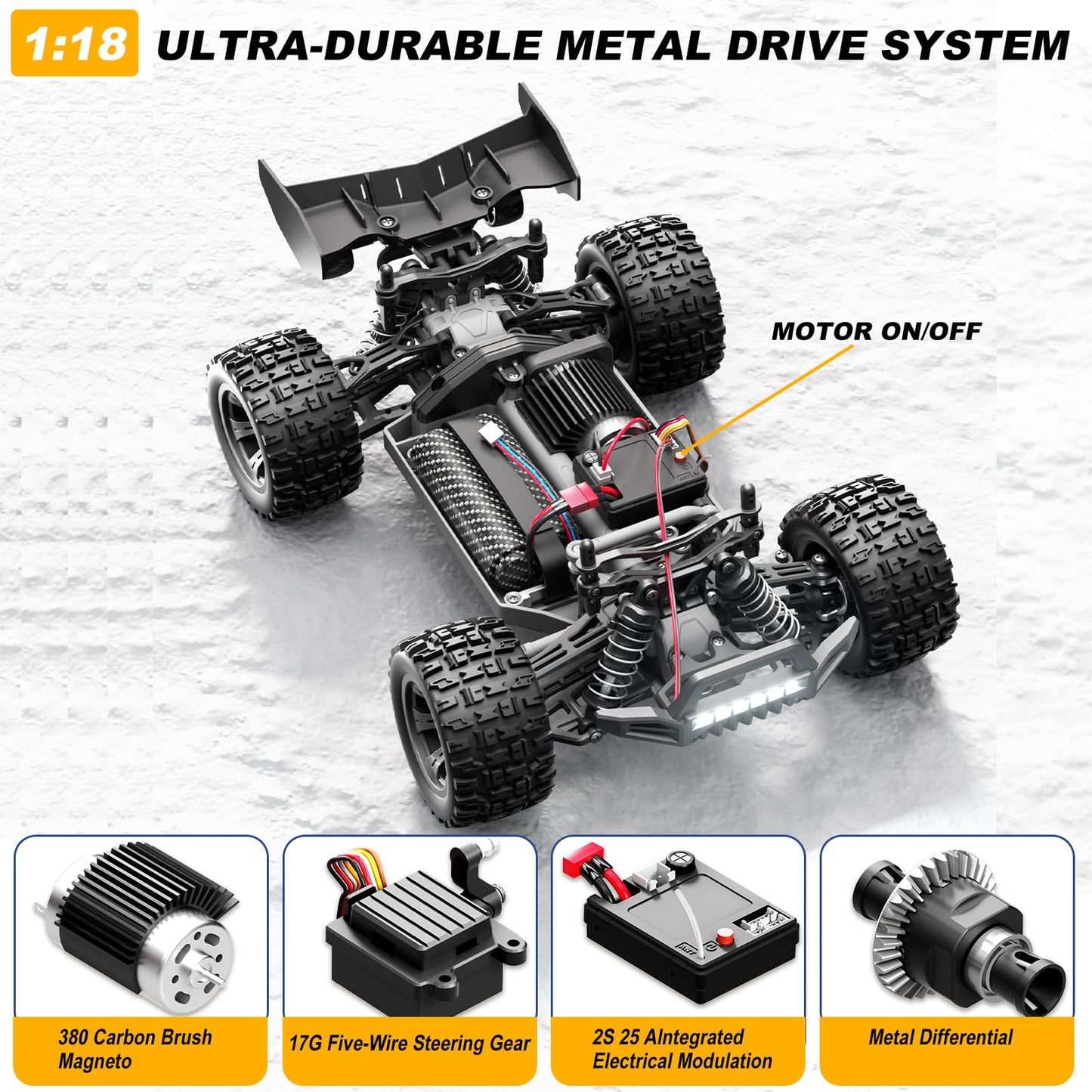 TWIKOMI 1:18 Scale All-Terrain RC Car for Adults - 40+KM/H High Speed 4WD Off-Road Remote Control Truck with 2 Rechargeable Batteries, 2.4GHz Electric Toy Vehicle Gift for Teens and 14+ (1:18 Scale)