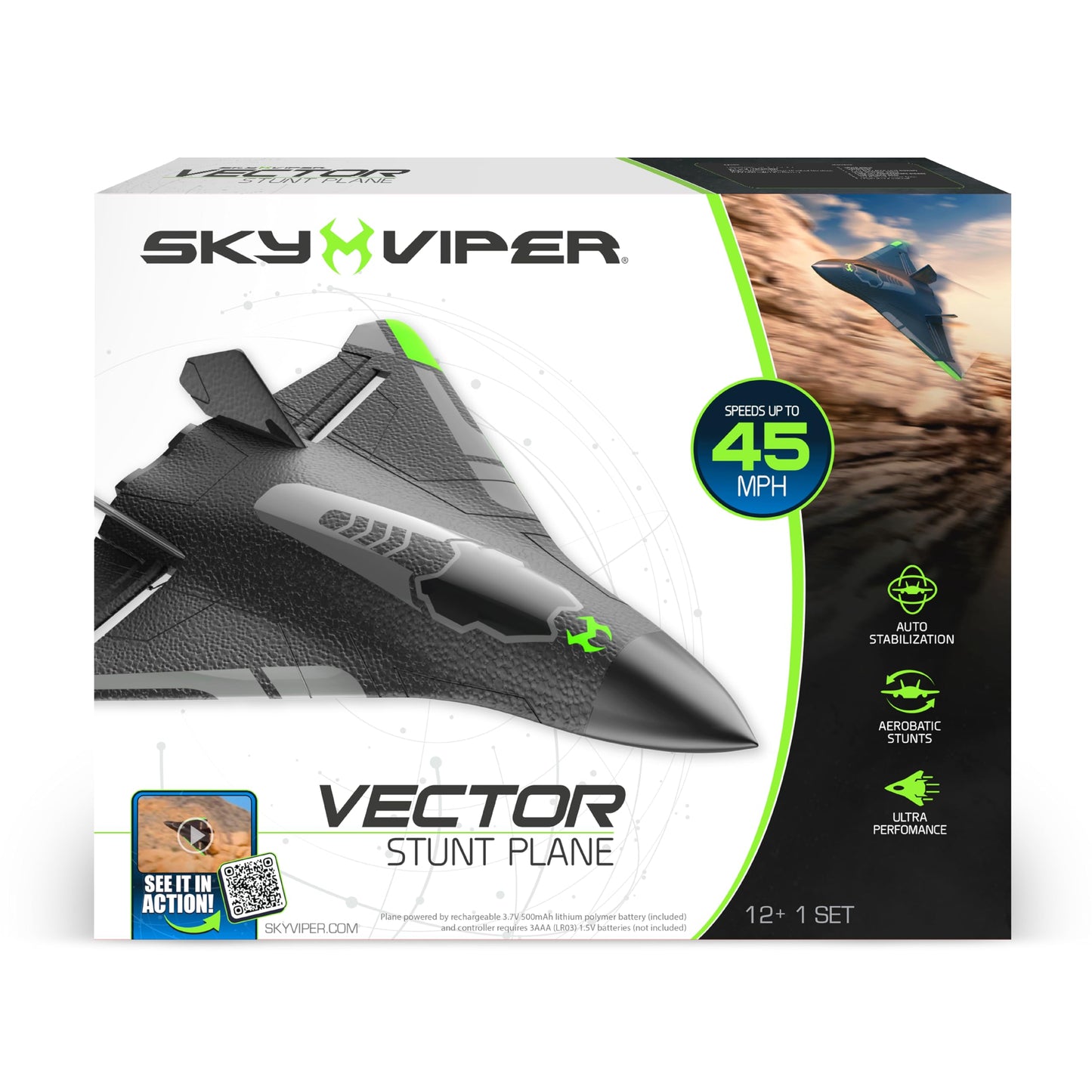 Sky Viper Vector Performance RC Plane, up to 45 MPH, 1-Touch Stunts, Rechargeable Battery