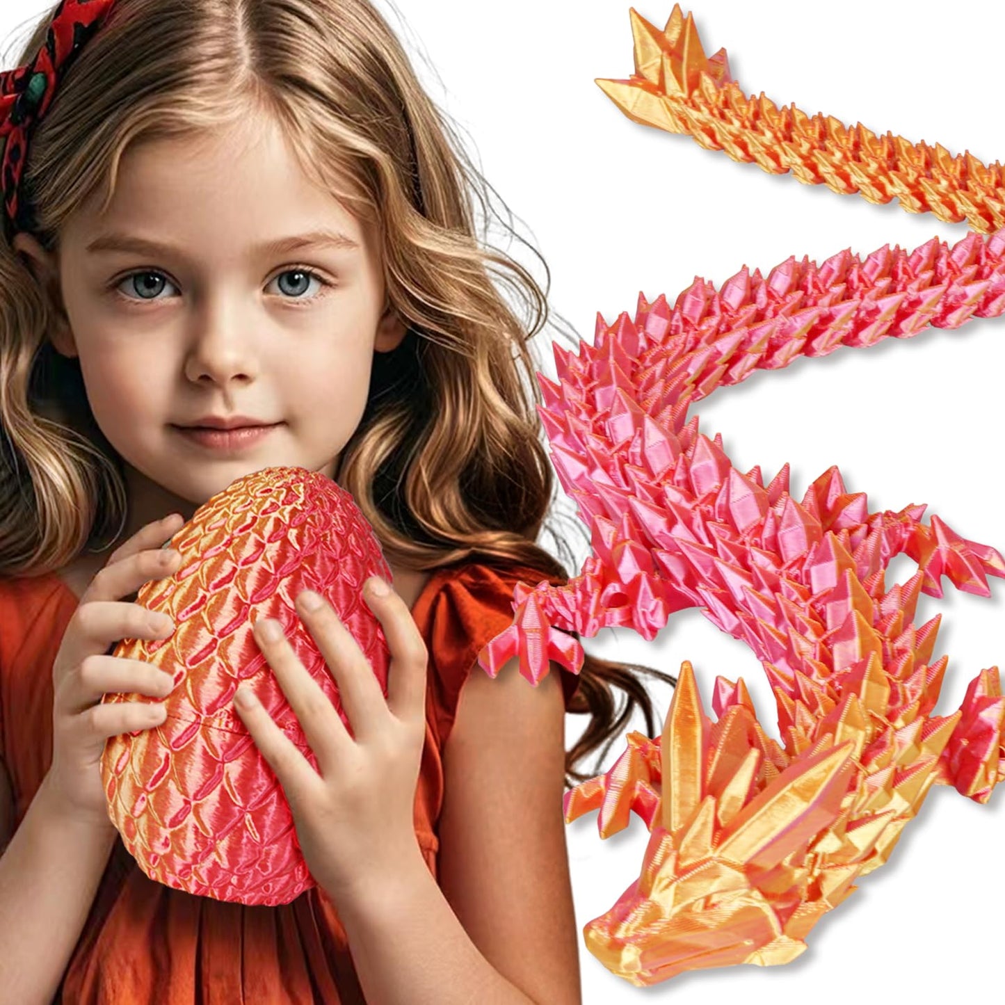Large Dragon Eggs with Dragon Inside, 3D Printed Surprise Funny Gifts for Kids, Articulated Dragon Fidget Toys for Adults, Executive Desk Toys Office Room Décor (Orange Red)