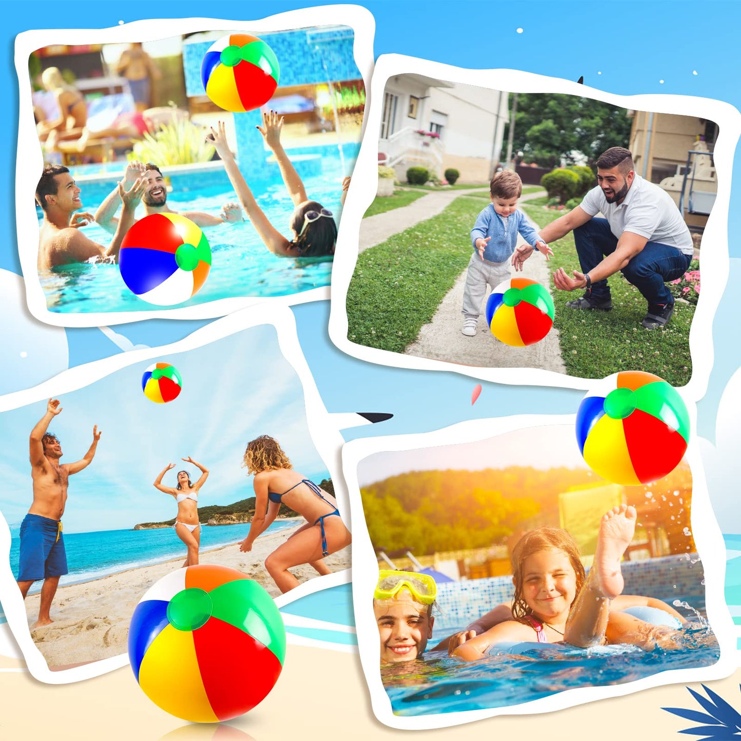 12 Pack 16" Large Inflatable Beach Balls Classic Rainbow Swimming Pool Ball Birthday Beach Party Decoration Summer Water Games Gifts 16 to 12 Inches from Deflated to Inflated