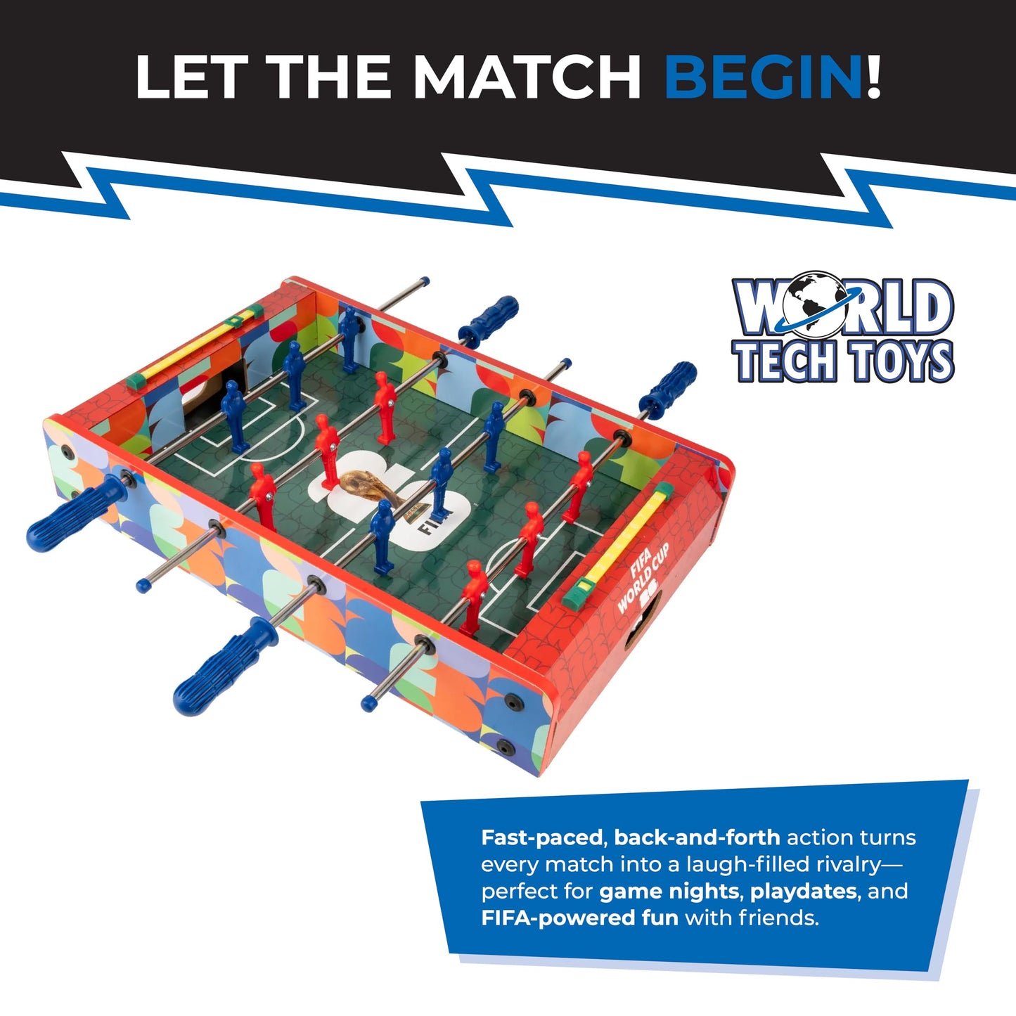 World Tech Toys FIFA Foosball Table for Kids – Tabletop Soccer Game with Rod Handles, Ball & Players – Wooden Mini Game Table for Kids 4+ – FIFA Licensed