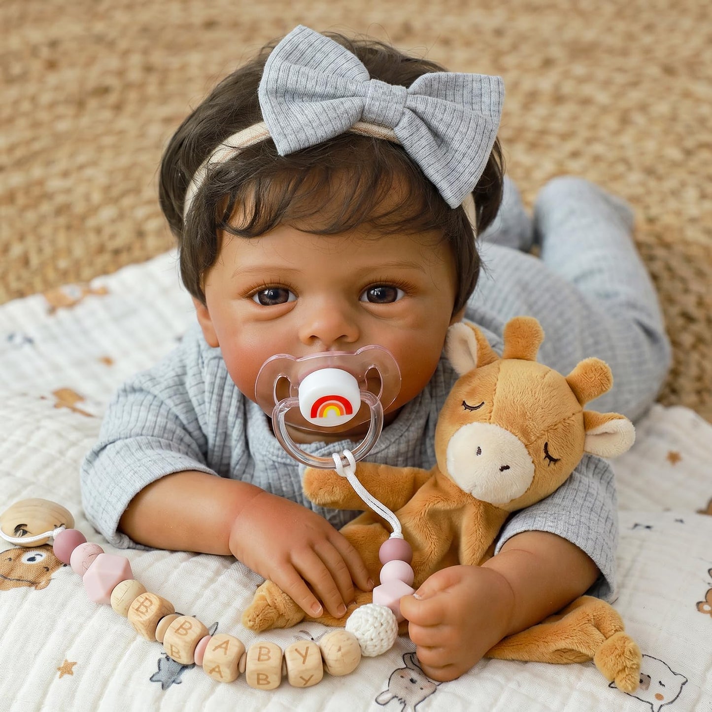 SCOM Realistic Reborn Baby Dolls - 18 Inch Black Real Life Baby Girl, African American Doll with Soft Vinyl Body, Lifelike Newborn Hispanic Brown Toddler with Accessories for Kids Age 3+ Gift
