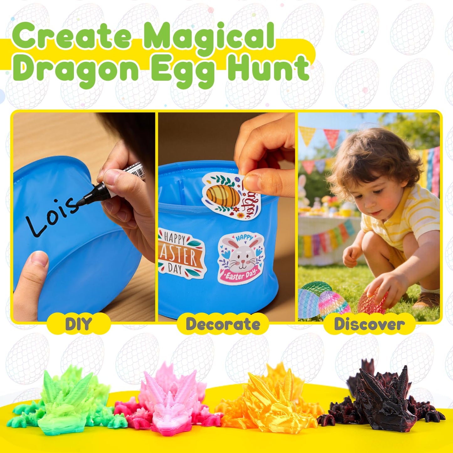 TBOLINE 24 Pack 3D Printed Dragon Egg, Articulated Crystal Animals Dragon Fidget Toys with Basket & Stickers, Small 3D Printer Dinosaur Eggs Party Favors Classroom Prizes for Kids Boy 5-7 8-12
