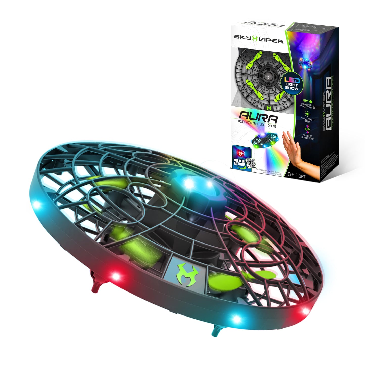 Sky Viper Aura Touch-Control Light Drone, Remoteless Push-to-Fly for Kids, Rechargeable Battery