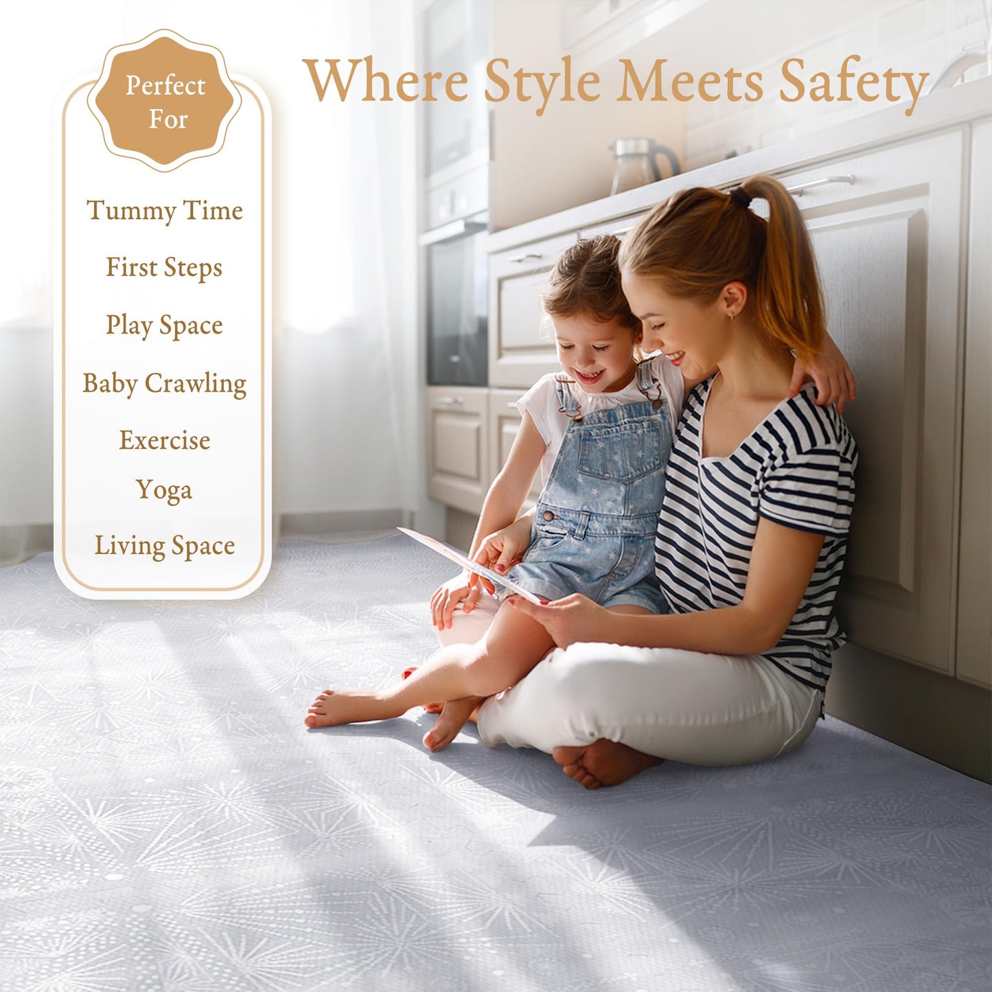 PopsyKosy Premium Baby Floor Play Mat - Thick & Cushioned 0.5 inch Playroom Foam Mat, Non-Toxic Odorless - 6 Tiles - Spacious 6x4 ft. - Stylish & Large, Waterproof for Kids & Toddlers - Lavender Gray