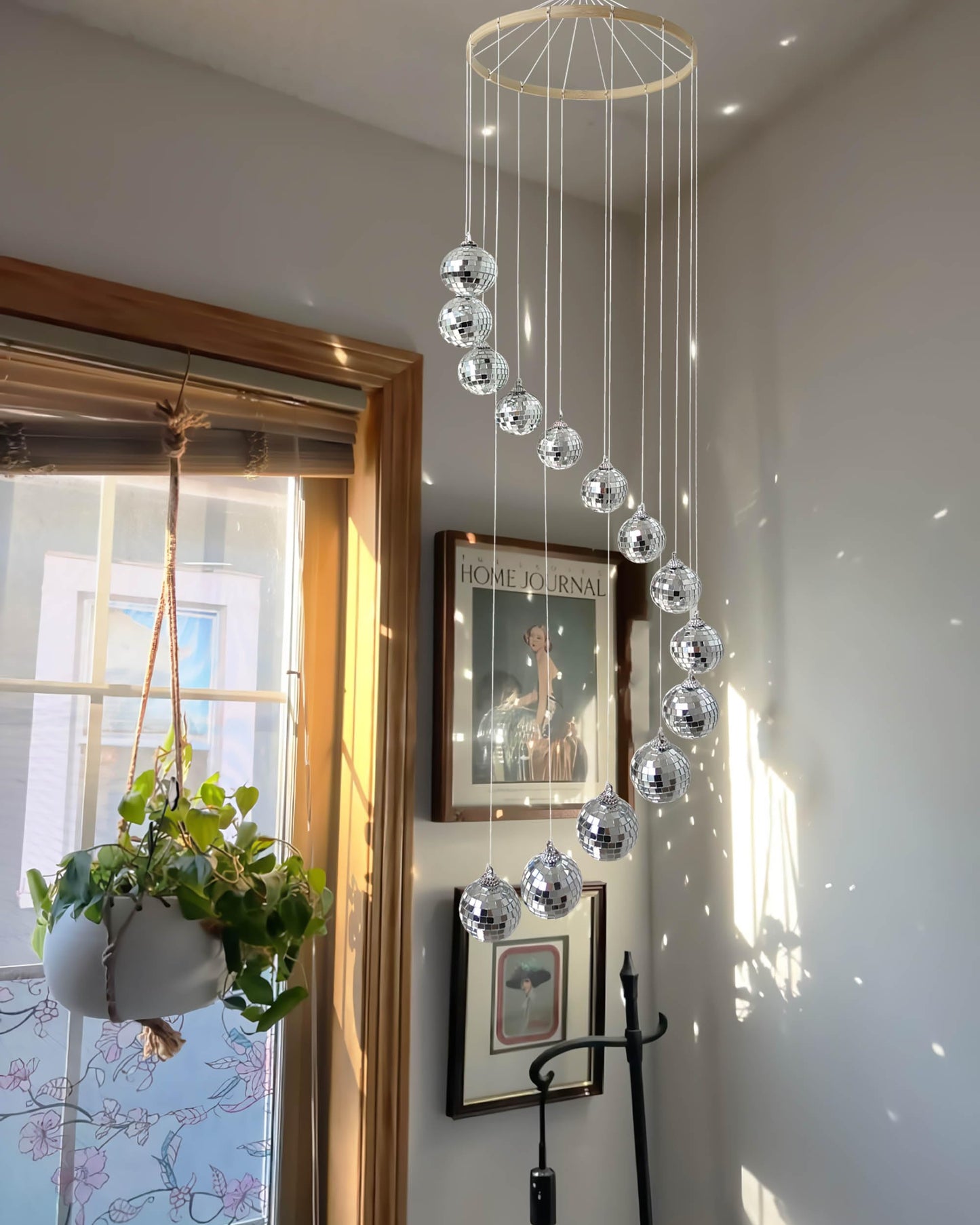 Rodudu Disco Ball Mobile Spiral Spinner Ball with Bamboo Circle, 36 Inch for Outdoor Indoor Garden Yard Patio Home Decoration Birthday Wedding Party