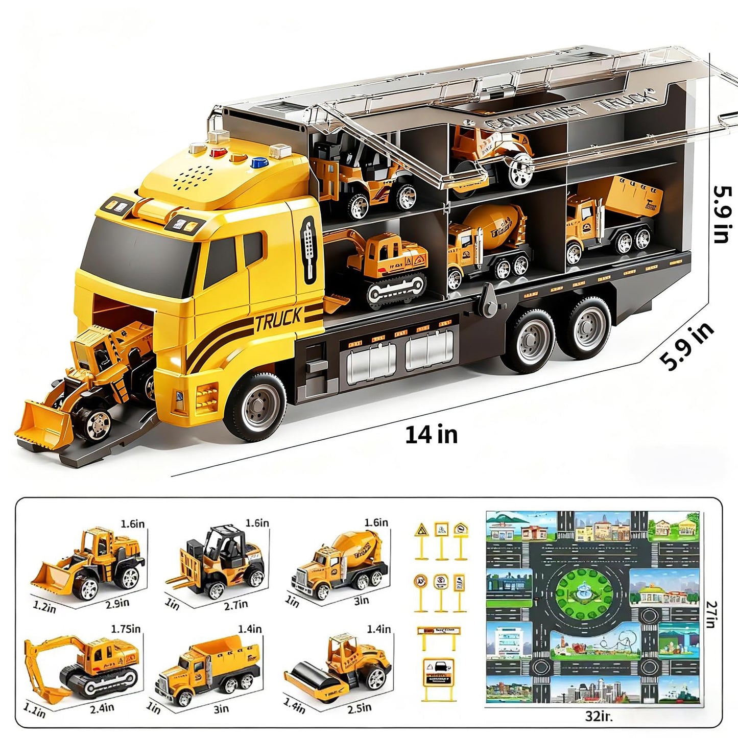 Toddler Boys Construction Truck Set: Construction for Boy 3 4 5 6 Years Old | with Play Mat and Die-Cast Toy Car | Birthday Gifts Toys for 3-8 Year Old Boys | Kids Toys Cars with Light and Sound