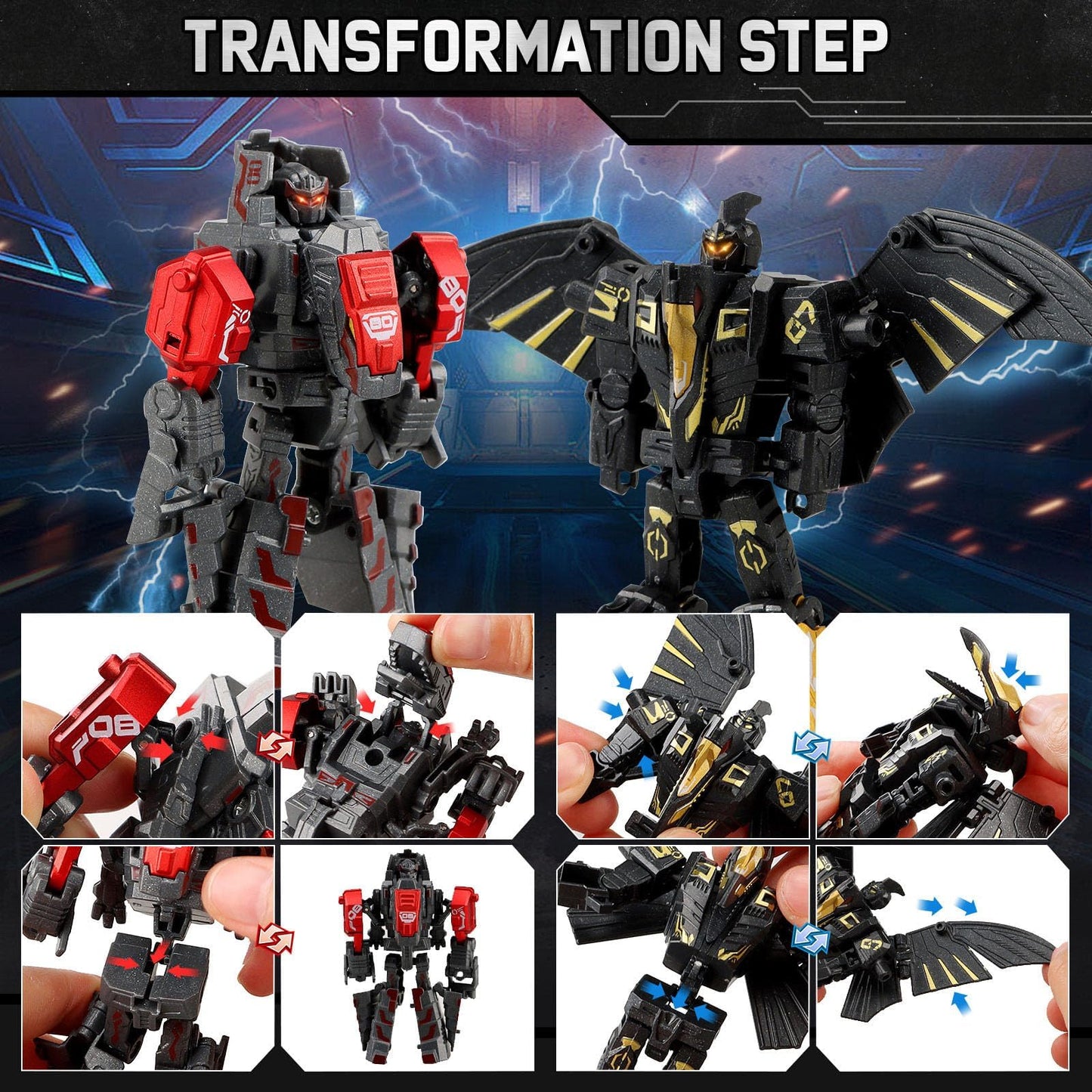 JONEG Transforming Robot Dinosaur - 4-in-1 STEM Toy, 11 Shapes Transforming Toys for Kids, Ages 5-10, Black