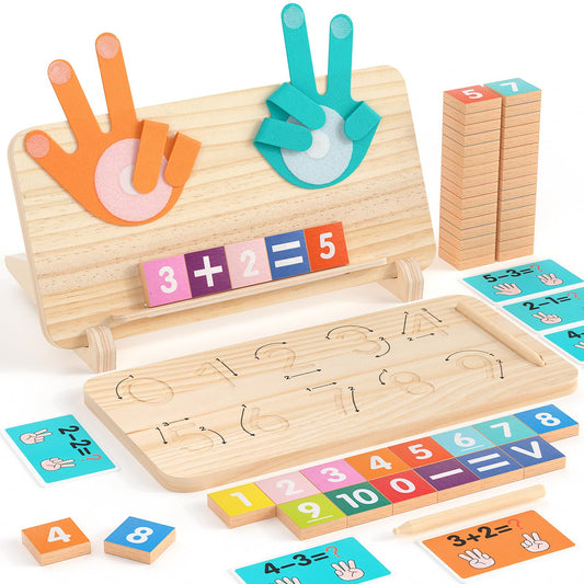 Montessori Learning Toys for Toddlers 2-4, Double-Sided Finger Counting & Number Tracing Board, Number Blocks,Solid Pine Wood Educational Math Toy for Kids Boys Girls Ages 3 4 5 Year Old Birthday Gift