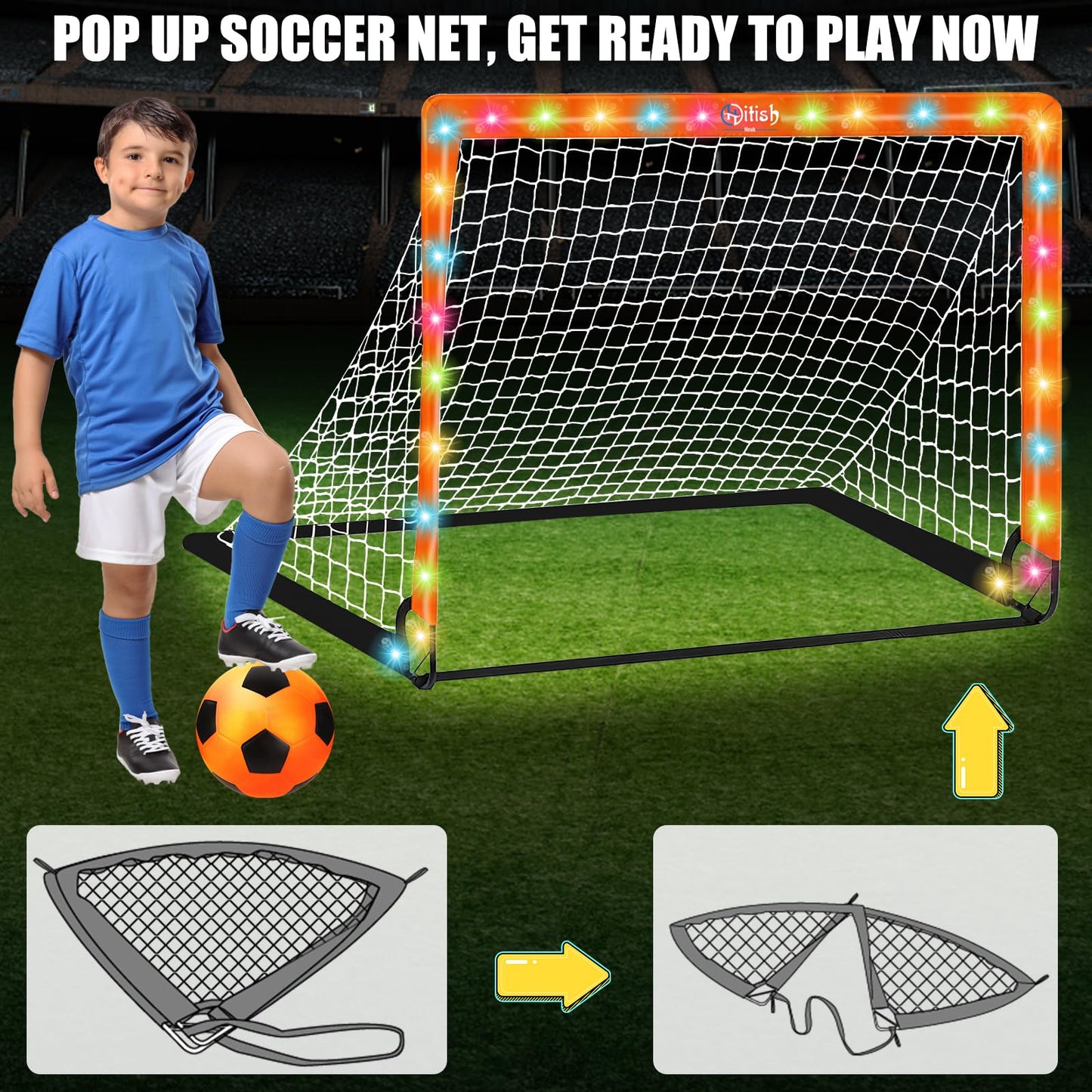 Hitish Kids Soccer Goals Set for Backyard - Portable Pop Up Light Soccer Net for Toddler Age 3-5 6-8 8-10 10-12 and Ball - Youth Target Soccer Games Sports Gift for Outdoor, 4 x3Ft