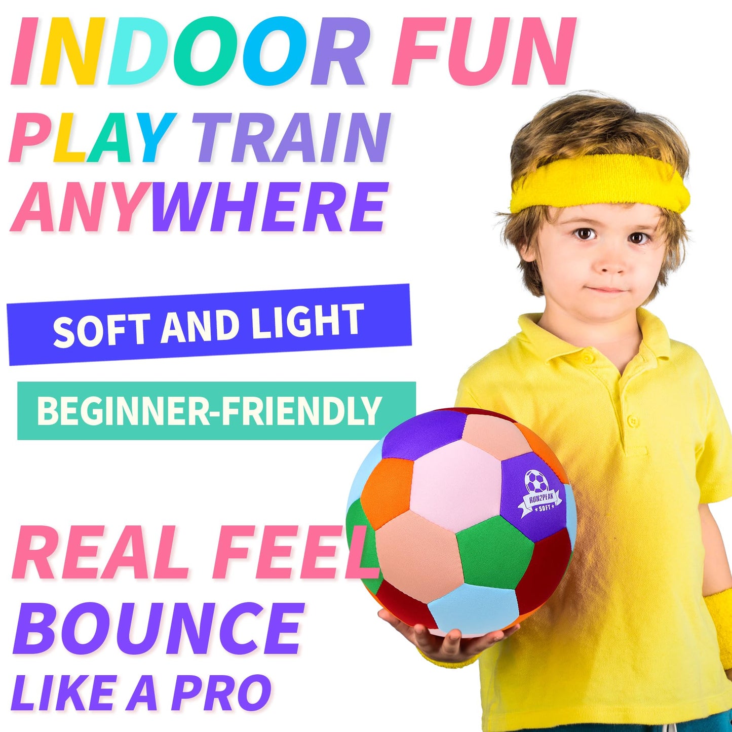 RUN2PEAK Super Light Soft Soccer Ball Size 3 - Safe and Quiet Indoor Soccer Balls Fun Gift for Inside House Yard Training Playing with Pump