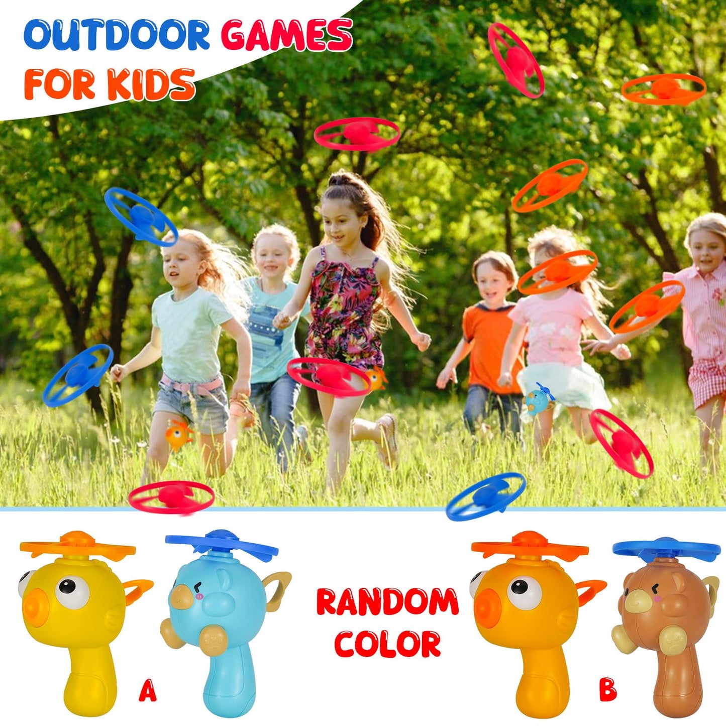 Qiuyanbo Outdoor Flying Disc Launcher Toys Set Pull-String Launchers Flying Toys for Summer Fun