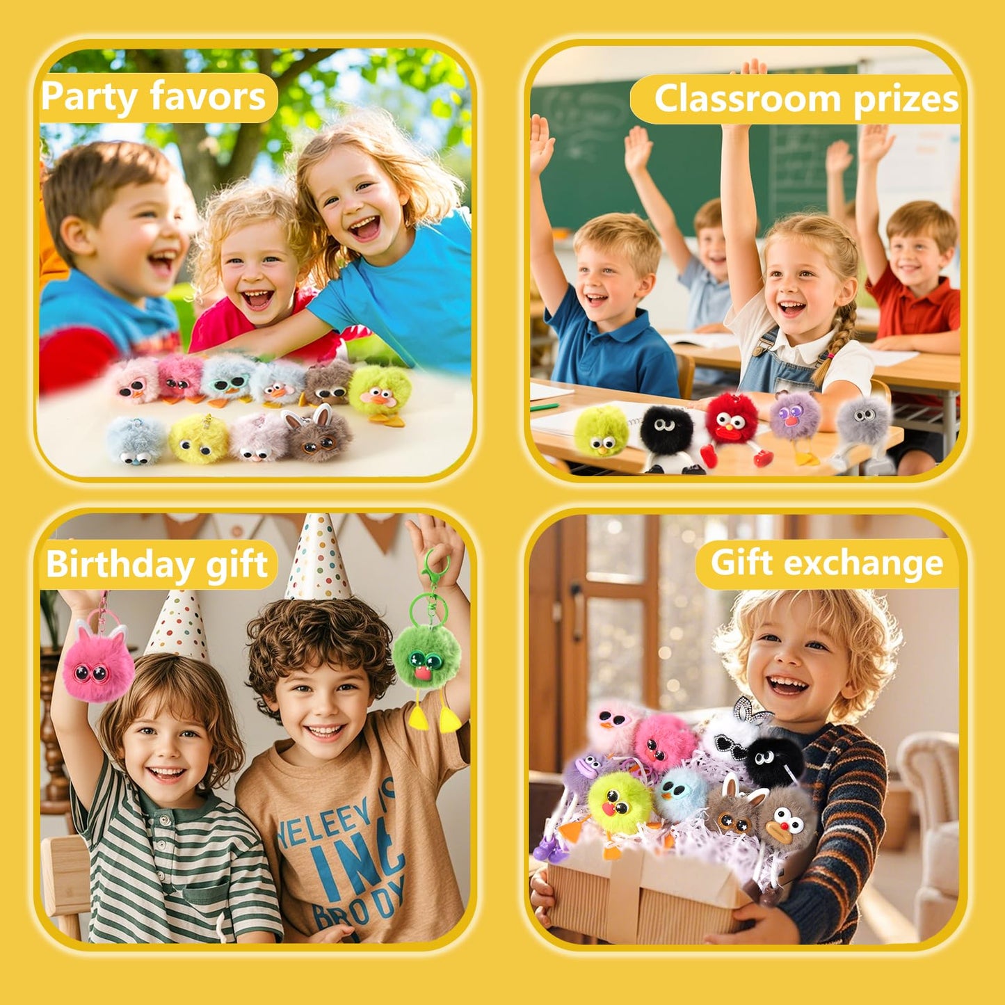 30PCS Party Favors Kids Keychains - Fun Keychain Cute Birthday Goodie Bags Stuffers for Kids Plush Keychain Bulk Monster Keychains End of Year Student Gifts from Teacher 5th Grade Graduation Gifts
