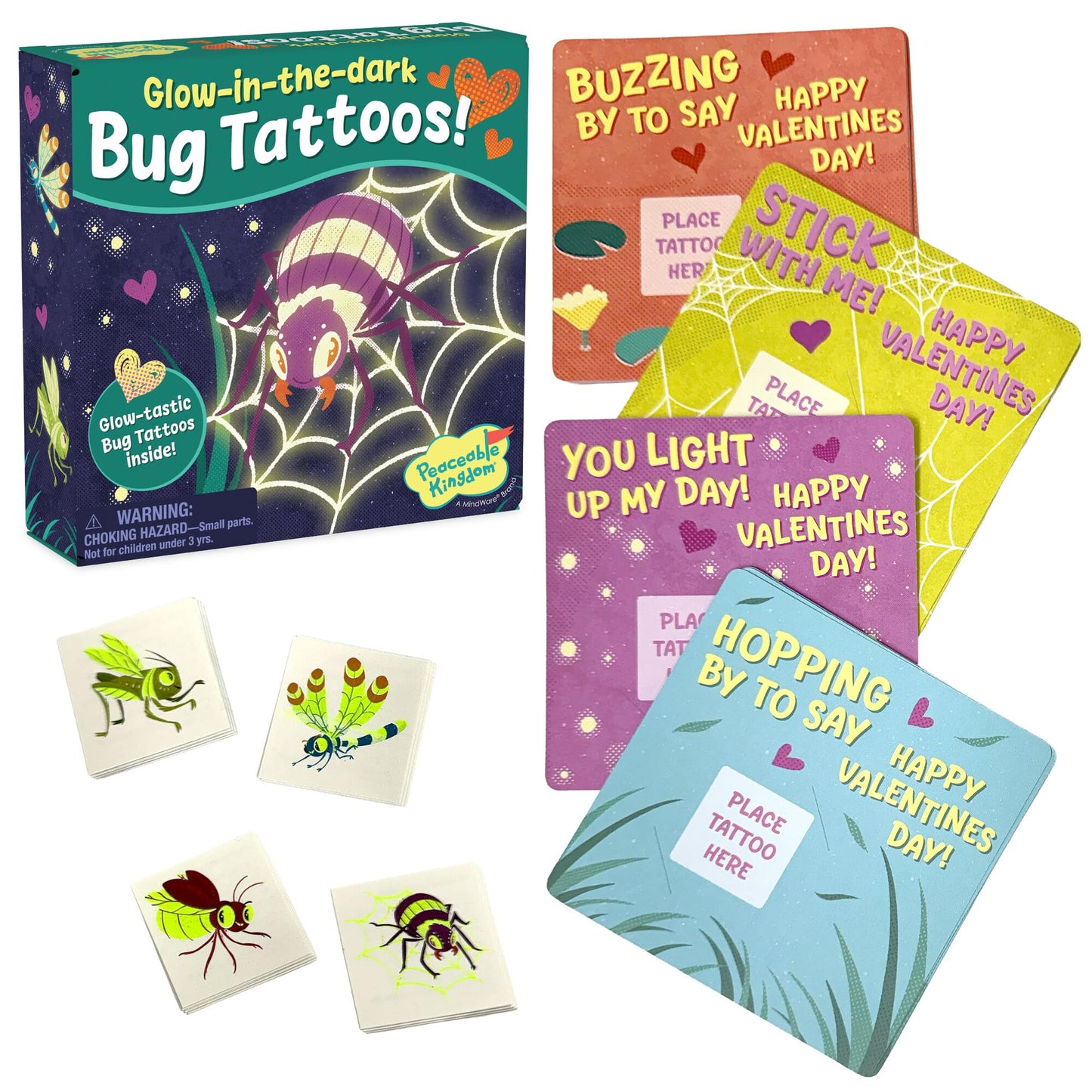 Valentine's Day Gift for Kids, Fun Party Favors for Classroom, Goodie Bag Stuffers - 28 Glow in the Dark Bug Tattoos