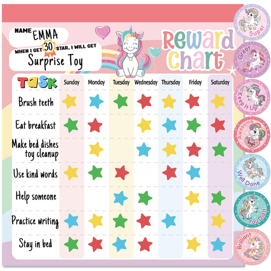 Reward Chart for Kids – Unicorn Magnetic Kids Behavior Chart, Pad with 26 Chore Charts, 1920 Star Stickers, 49 Incentive Stickers, Responsibility Chart for Kids Girls Toddlers - Kids Chore Chart