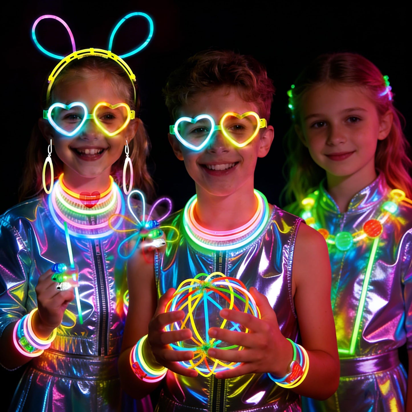 394 Pcs Glow in the Dark Party Supplies for 16 Kids Adults, Light Up Party Favors, 150 Ultra Bright Glow Sticks Bulk Party Pack with Set of 16 Glow Glasses,Earring, Headband,Bracelets, Necklaces