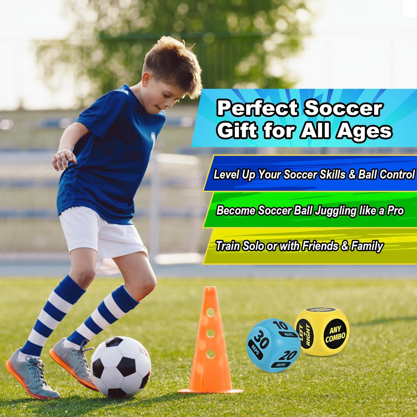 Soccer Training Dice Set - 2 Pack Ideal Soccer Gifts for Boys 8-12, Girls, Teams & Coaching Drills - Practice Equipment with Action & Time Challenge Mode - Fun Sports Games for Kids