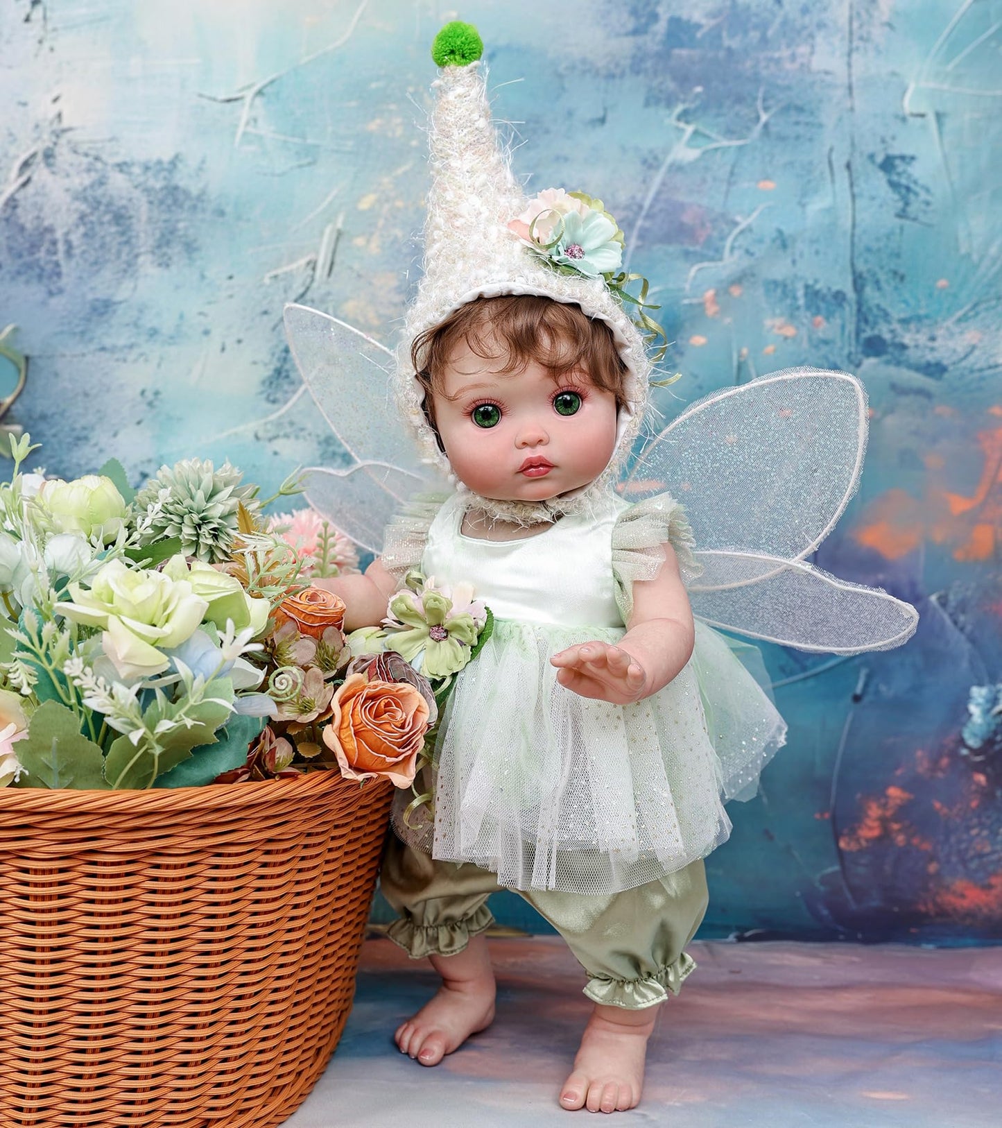Cloveray Baby Doll, 18 Inch Reborn Baby Dolls – Realistic Lifelike Green Fairy Newborn Girl Doll, Real Life Baby Dolls with Accessories, Gift for 3+ Year Old Girls, Pretend Play & Collection