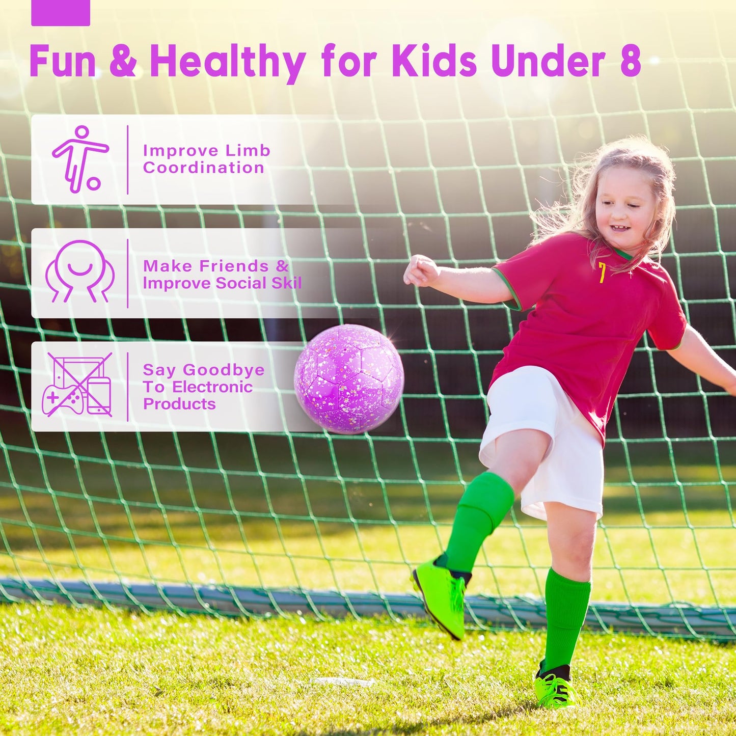 AceVernine Soccer Balls Size 3, Sparkle Soccer Ball for Girls Kids 3-8 4-6 6-8 Glitter Outdoors Sports Recreation Playing Ball for Birthday Easter Soccer Gifts (Glitter Purple, Size 3)