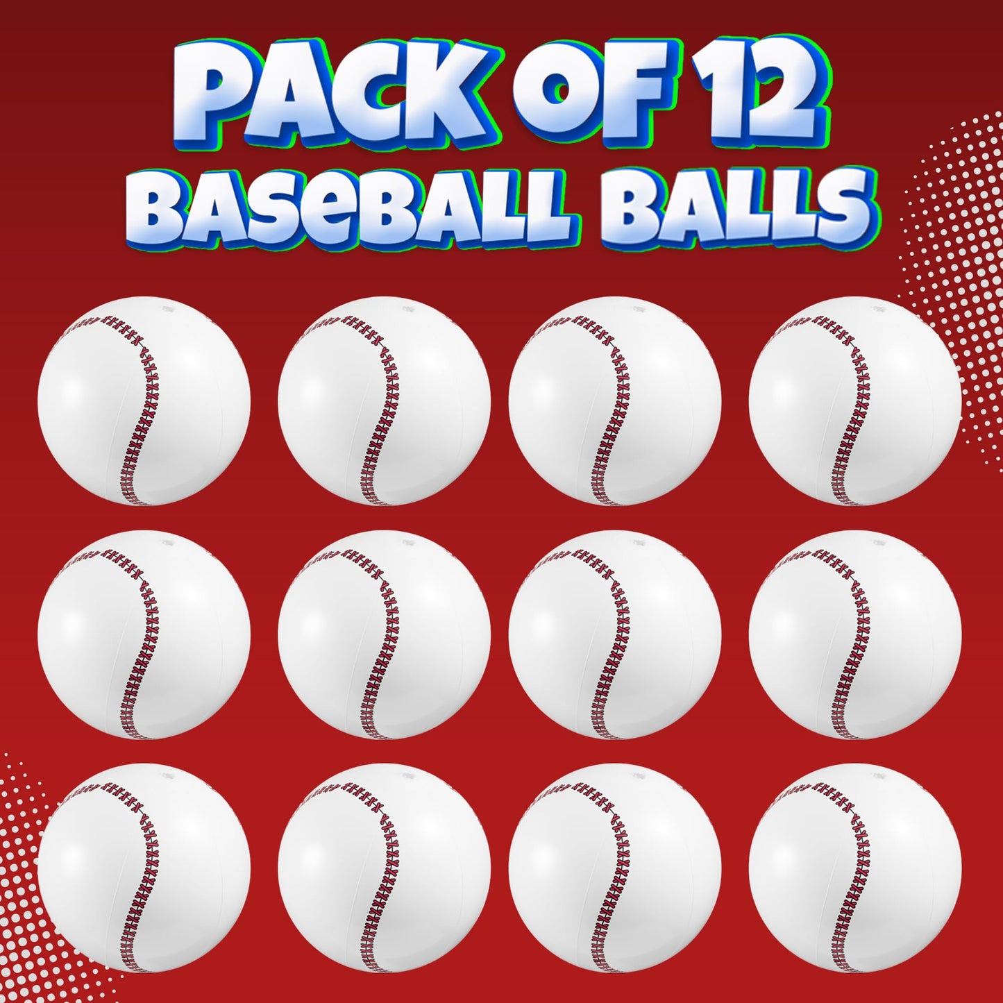 Bedwina Inflatable Baseball (Pack of 12) 16-inch, Baseball Beach Balls for Themed Party Decorations & Birthday Decor - Pool Ball Toys Party Favors & Goodie Bags Favors for Kids, Boys and Girls