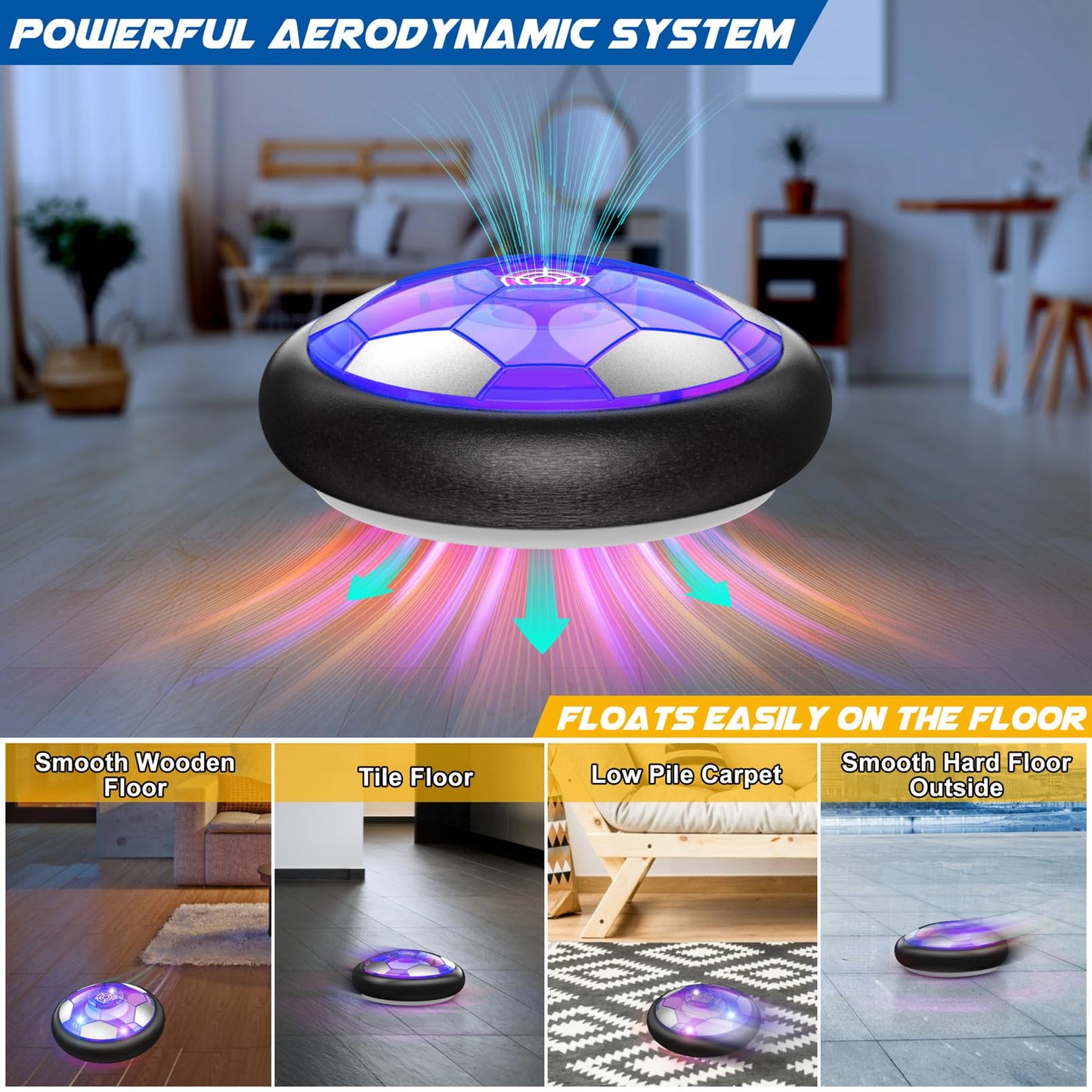 Hover Soccer Ball Kids Toys for Boys Girls Ages 3 4 5 6 7 8-12, Rechargeable Hover Ball with Colorful LED Lights and Protective Foam, Air Power for Soccer Game Indoor
