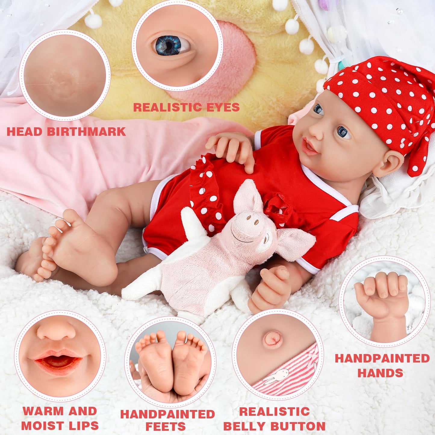 IVITA 18 inch Silicone Baby Dolls Girl Weighted 7 lb,[NOT Vinyl],Silicone Full Body Reborn Realistic Real Life Lifelike Newborn Soft Babies with Complete Accessories & Gift Box for Kids Age 3+