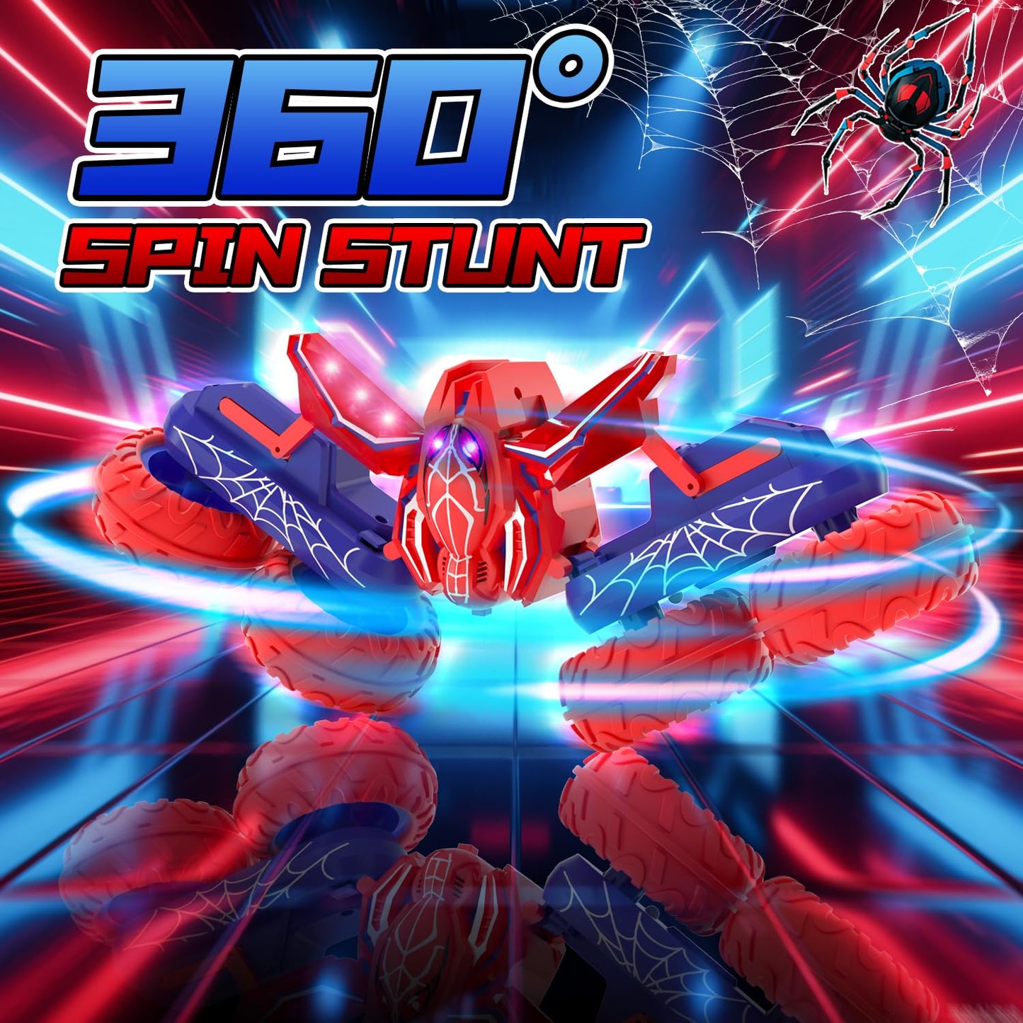 SOGAWEBB Spider Remote Control Cars for Boys 4-7, 360° Spinning RC Stunt Car with 2 Batteries Cool Lights Toys Birthday Gift for Boys 4 5 6 7 8 9 10 11 12 Year Old
