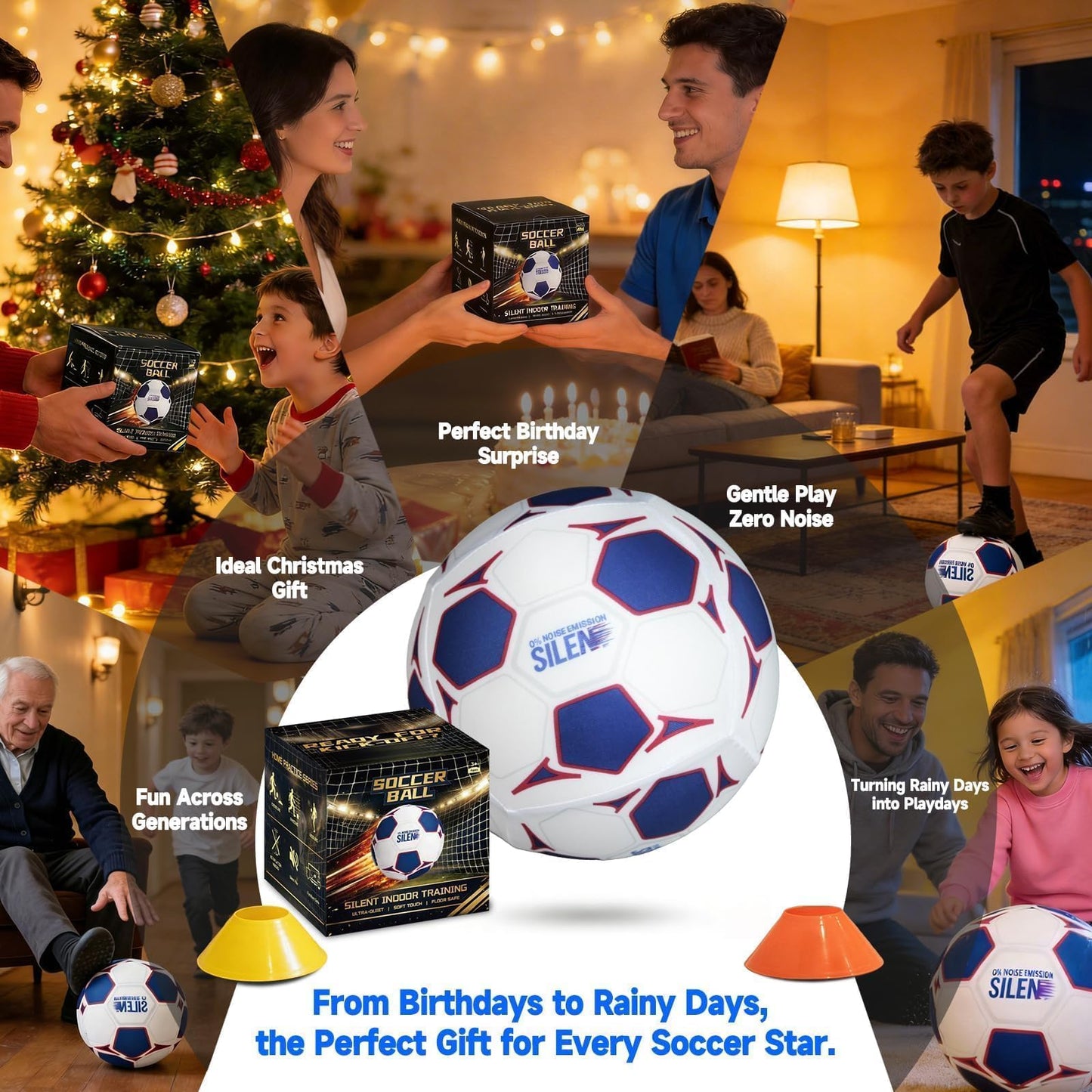 HASTRIDE Silent Soccer Ball Size 5 - Soft Foam Soccer Ball for Indoor Training, Airless Indoor House Ball for Kids and Adults, Soft Durable Foam Design, Gift for Soccer Fans Boys 8-12 Girls