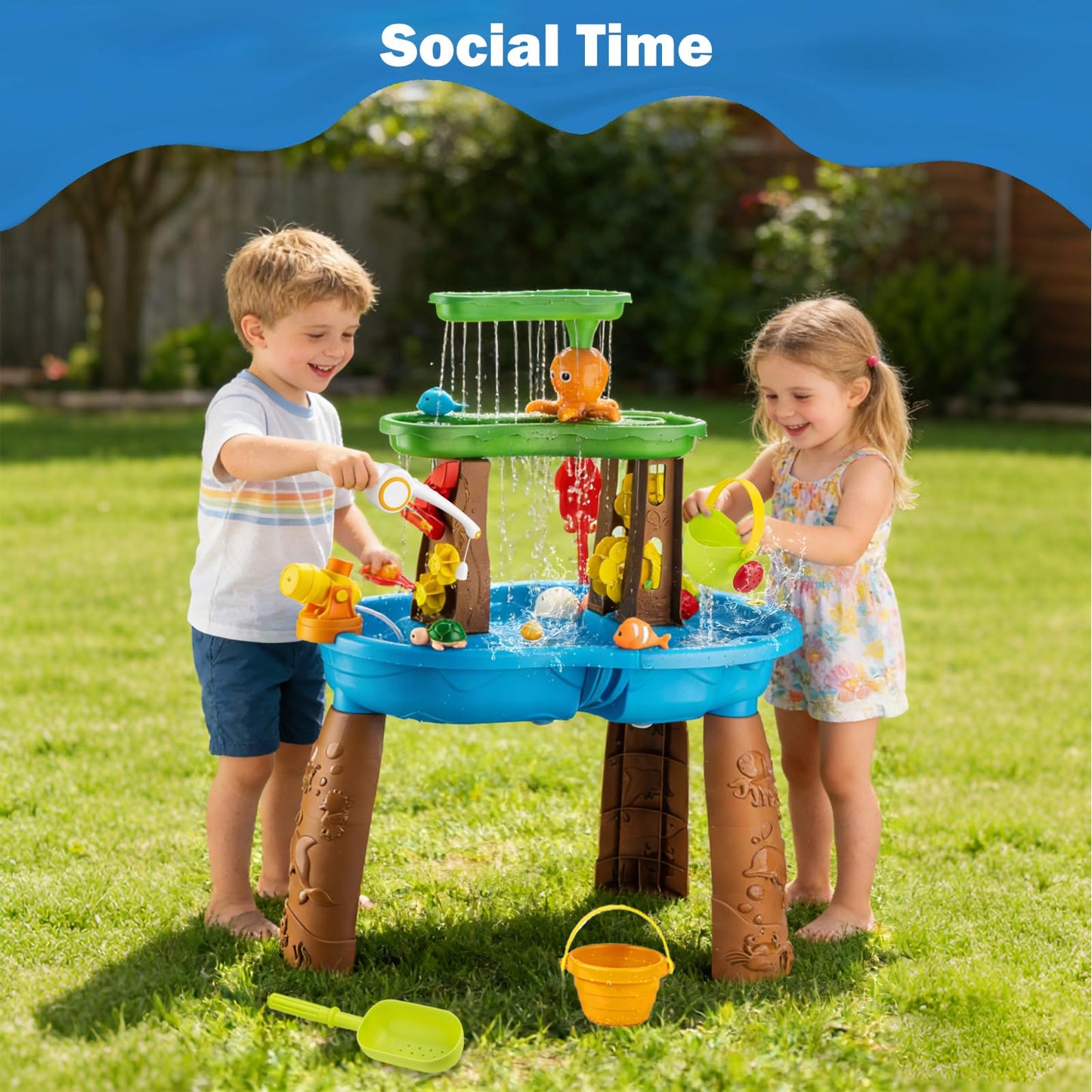 ZACEAC Water Table for Toddlers 3-5 Outdoor Toys for Kids Ages 4-8 3-Tier Kids Sand Water Tables with Fishing Game Set Activity Sensory Table Summer Gift Beach Outside Toys for Toddler Boys