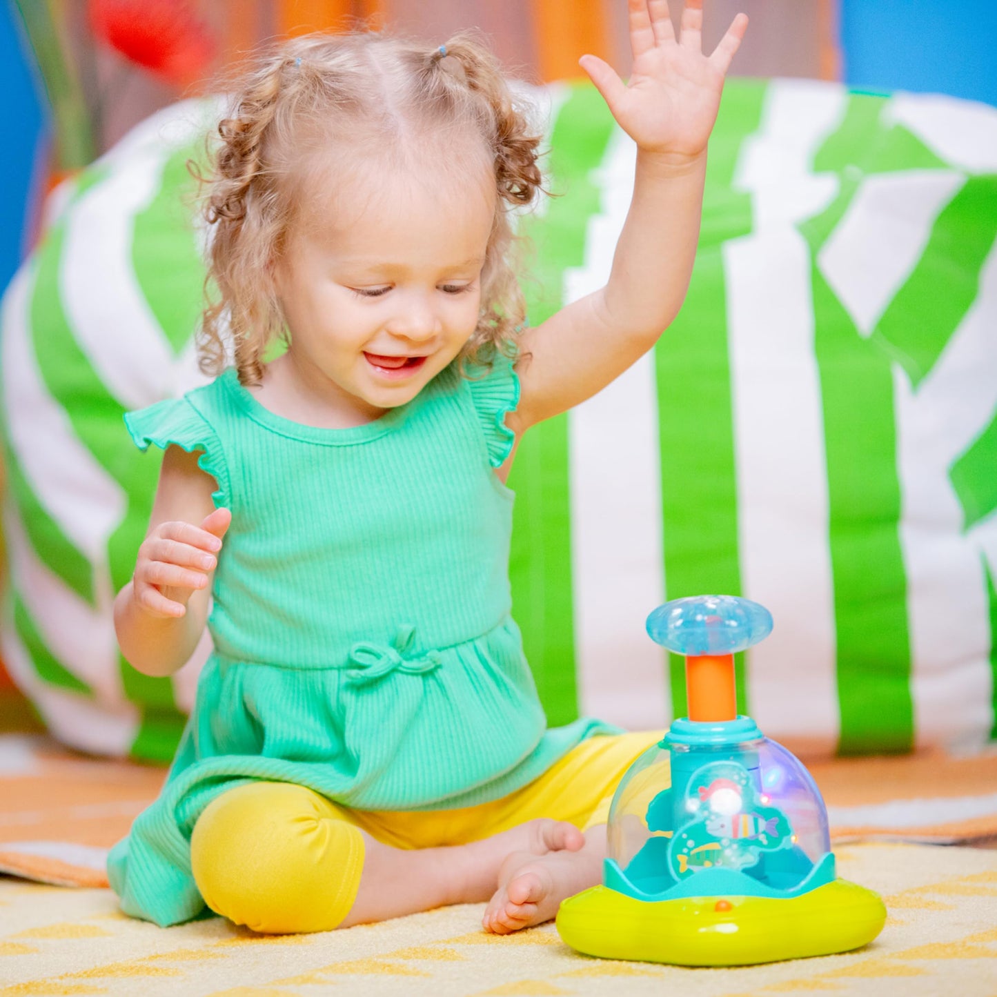 Bright Starts Press & Glow Spinner Cause and Effect Musical Baby Toy,Age 6 Months+,(Pack of 2)
