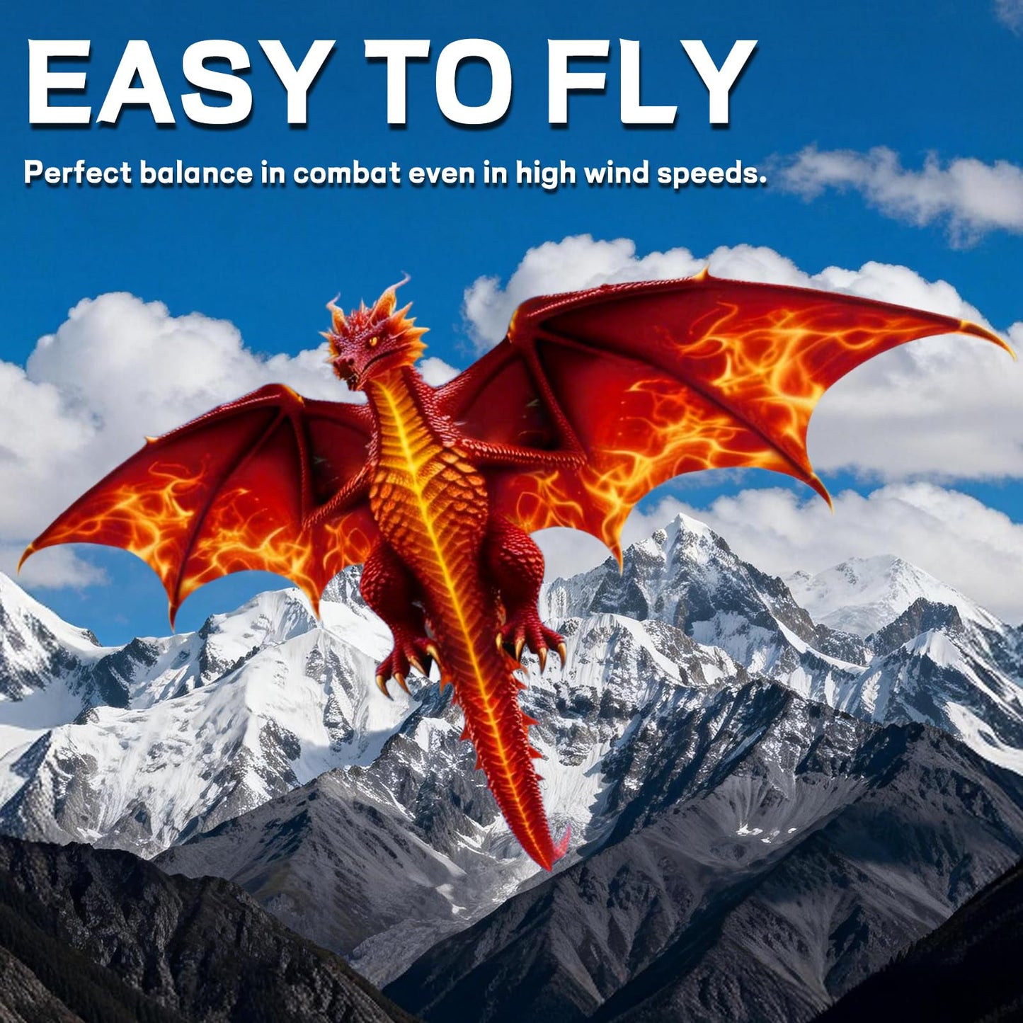 FejoHify Large Dragon Kite for Kids and Adults, Easy to Fly with 300ft String, Perfect for Beach, Park, Outdoor Activities, Gift for Boys Girls.(Fire)