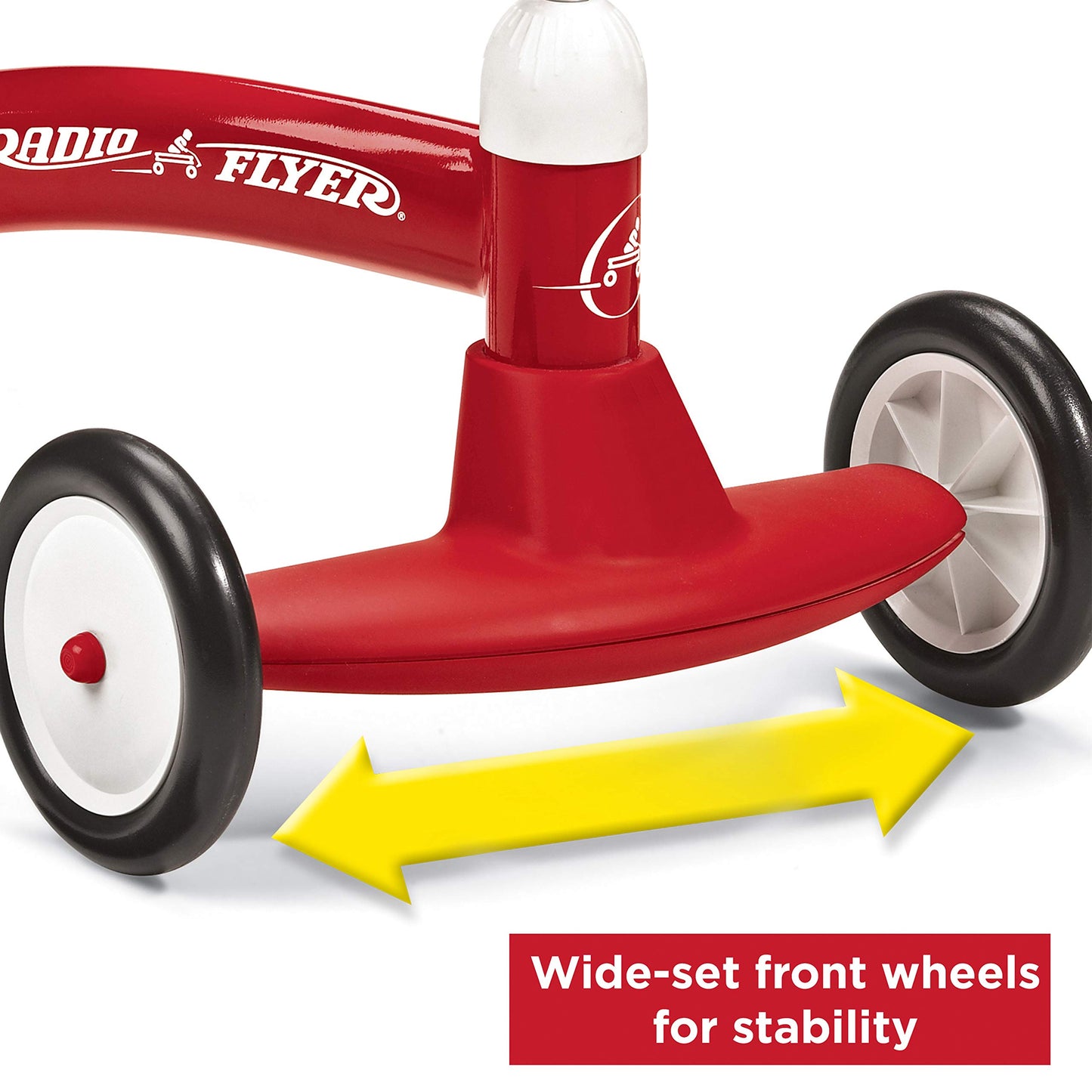 Radio Flyer Scoot About Ride On, For Toddlers 1-3, Adjustable Seat, Stable Wide-Set Front Wheels, Clear Kick Path, Furniture-Friendly Bumper, Easy-Glide Wheels, 42 lb Capacity, Toddler Ride On Toys