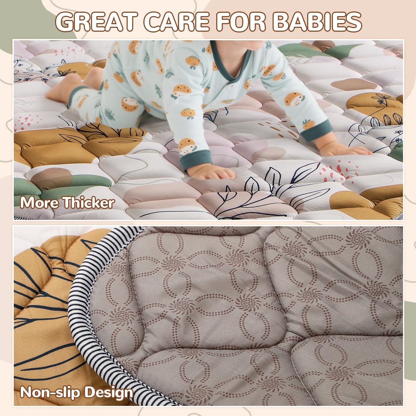 Dessports 65x50 Baby Play Mat -Play Mats for Babies and Toddlers -Non-Slip Foldable Baby Mat Boho Design Playmat - Machine Washable for Playpen