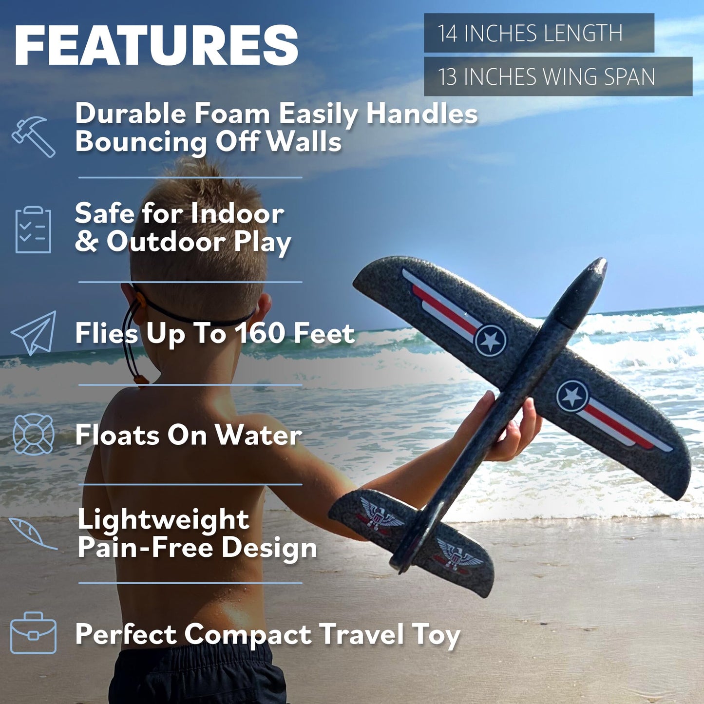 Airplane Toy for Kids - 3 Pack Safe & Easy to Throw Foam Airplanes for Kids - Outdoor Toys Glider Plane Toys - Yard Game Gifts for Boys & Girls - Birthday Gift Ideas for Ages 4 5 6 7 8 9 10 11 12 +