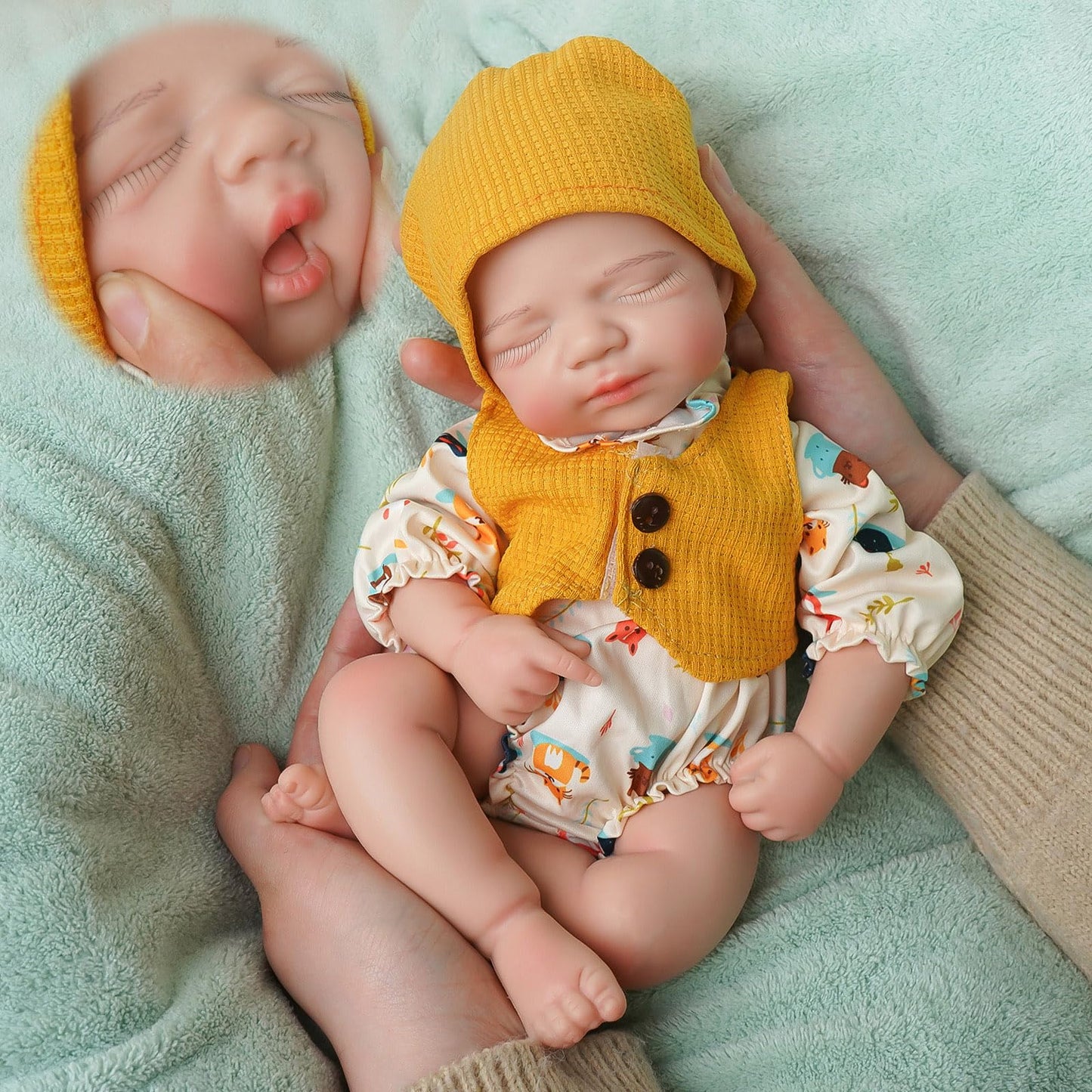 KUICEO Silicone Baby Doll-11.8in Reborn Baby Dolls Silicone Full Body Platinum Silicone[NOT Vinyl] Anatomically Correct Girl Realistic Sleeping Newborn Lifelike Preemie Open Mouth Doll Gift for Kids