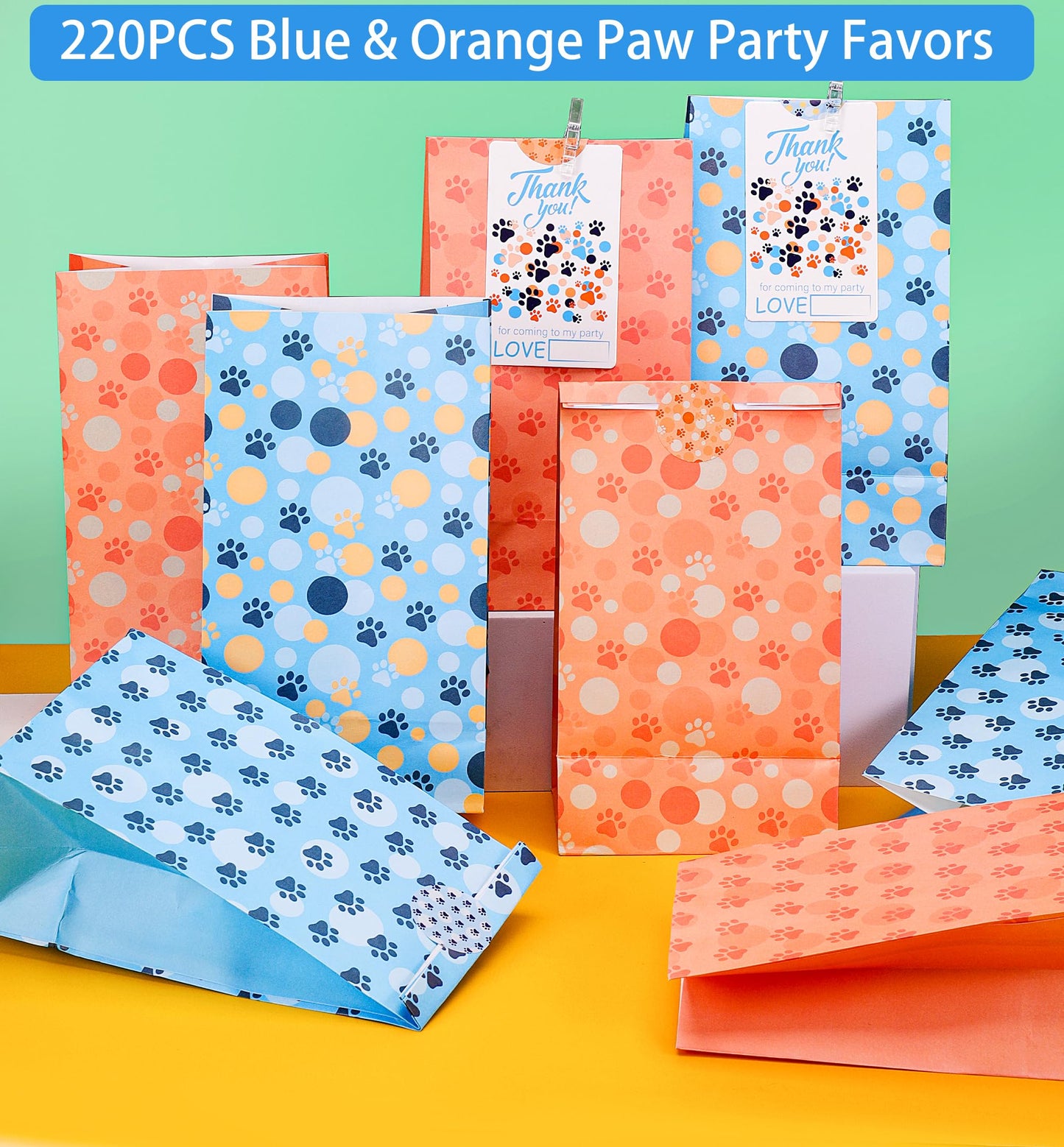 220PCS Blue and Orange Dog Paw Print Party Favors for Kids Theme Birthday Party Favors Decorations Supplies Goodie Bag Stuffer Pinata Filler Birthday Gifts