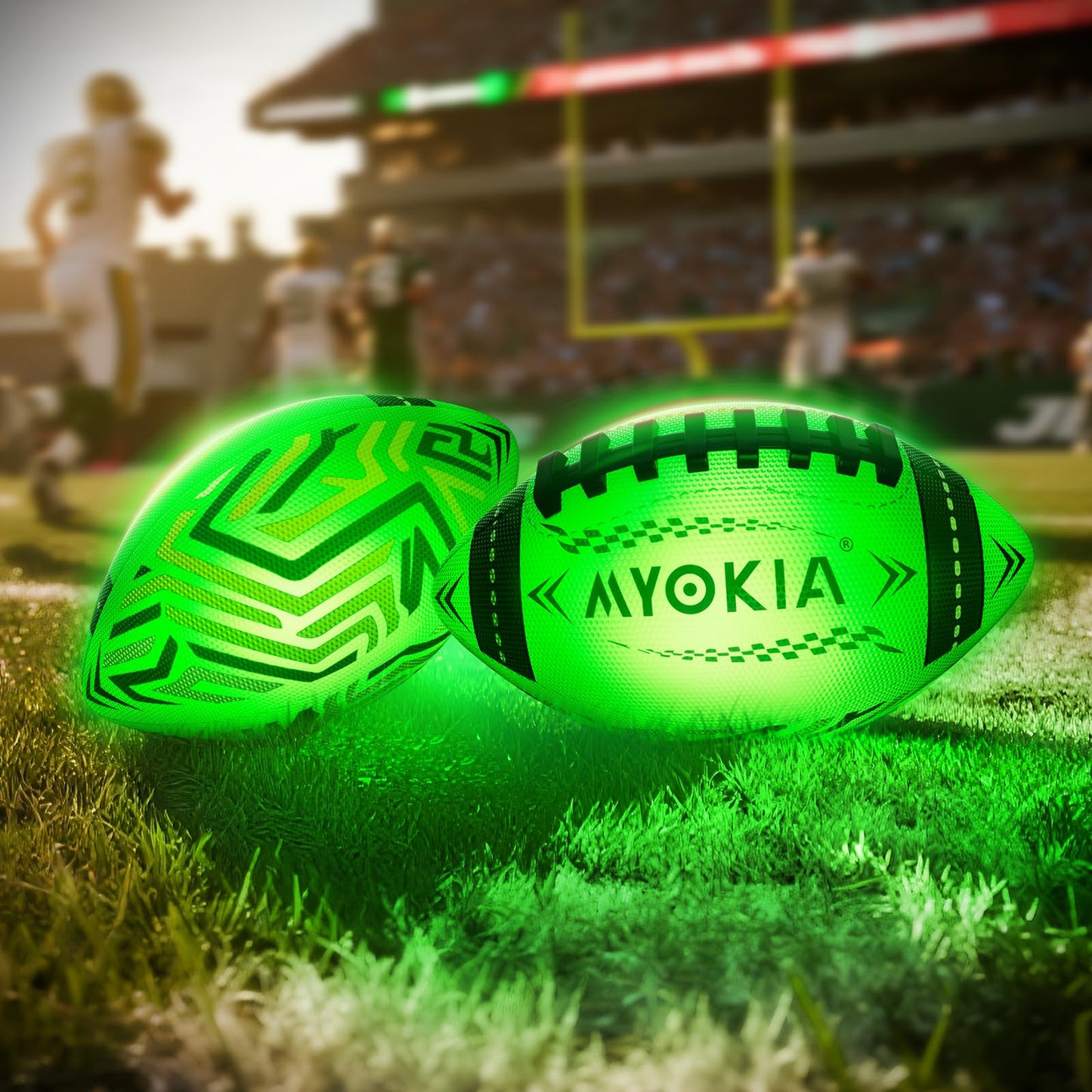 MYOKIA RGB Waterproof Rechargeable Light Up Football Birthday Gift, Glow in The Dark Football with Pump & USB Cable, Tri-Color (Red, Green, Blue), Size 6, Outdoor Night Games