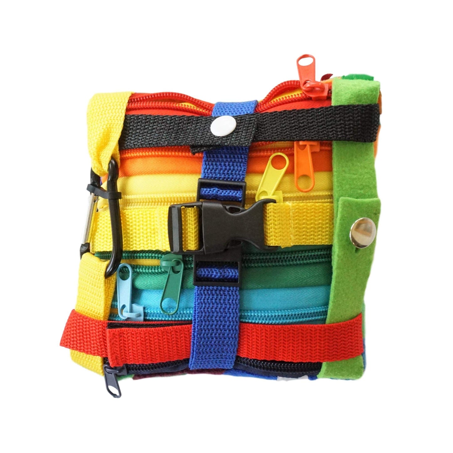 SENSORY4U Buckle Pillow Sensory Fine Motor Development Toy Activity Plushie - OT Therapy Tool Threading Counting Latches Zipper Skills