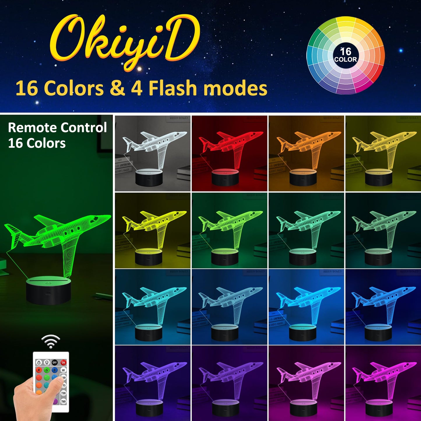 OkiyiD Airplane Gifts for Boy, Men, Aircraft Night Light, Gulfstream 3D Illusion Lamp with Remote and Touch Control, Plane Decor for Men Boy Kids Room, Birthday Gifts