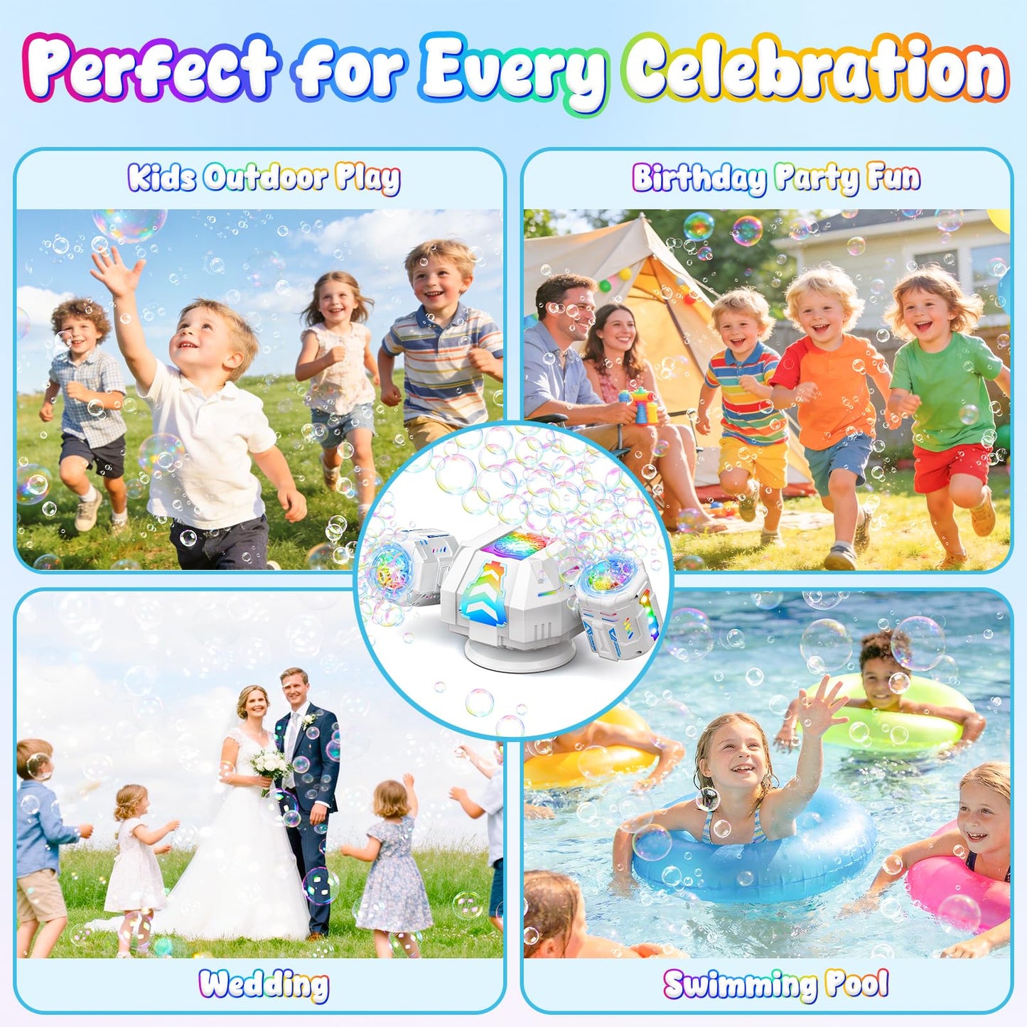 2026 RC Bubble Machine, Rechargeable Bubble Maker with 360°Automatic Rotation & 9 LED Light, 30000+ Bubbles Blower Machine Toys Gifts for Kids, Birthday Parties, Wedding, Indoor, Outdoor Activities