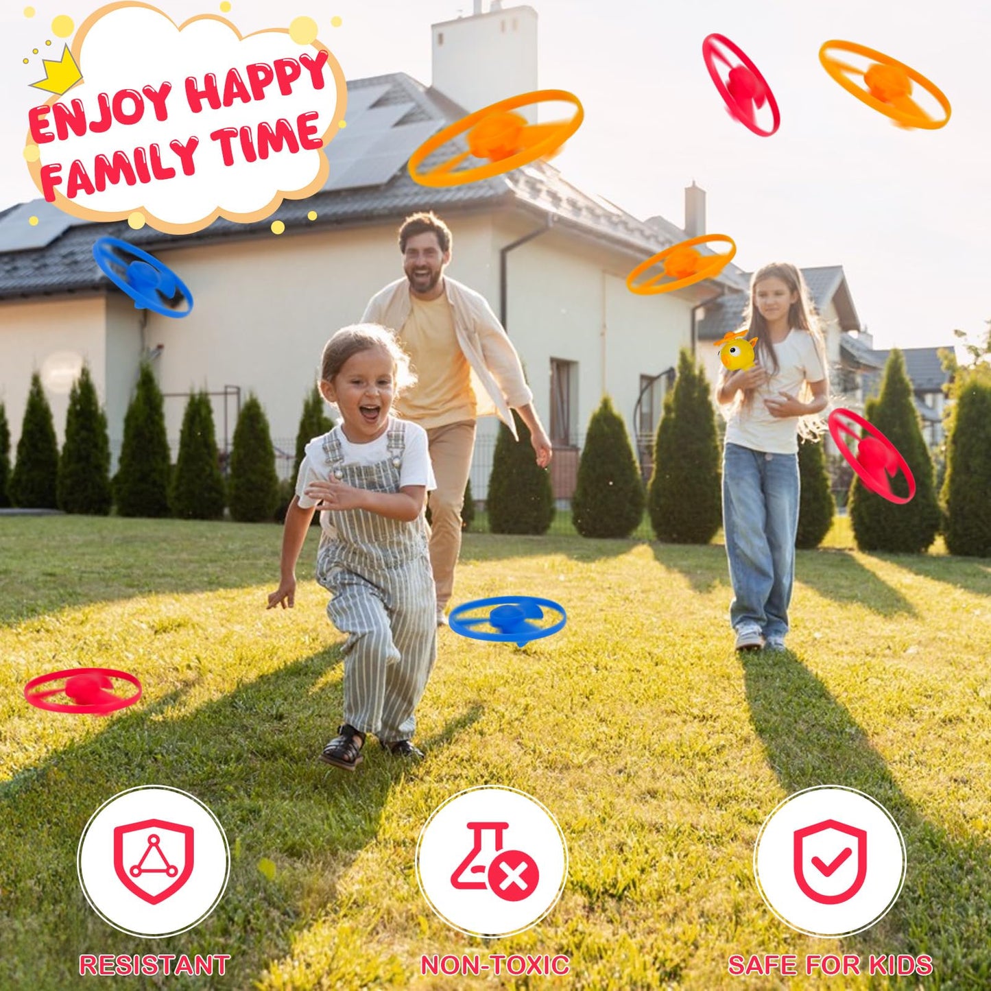 Qiuyanbo Outdoor Flying Disc Launcher Toys Set Pull-String Launchers Flying Toys for Summer Fun