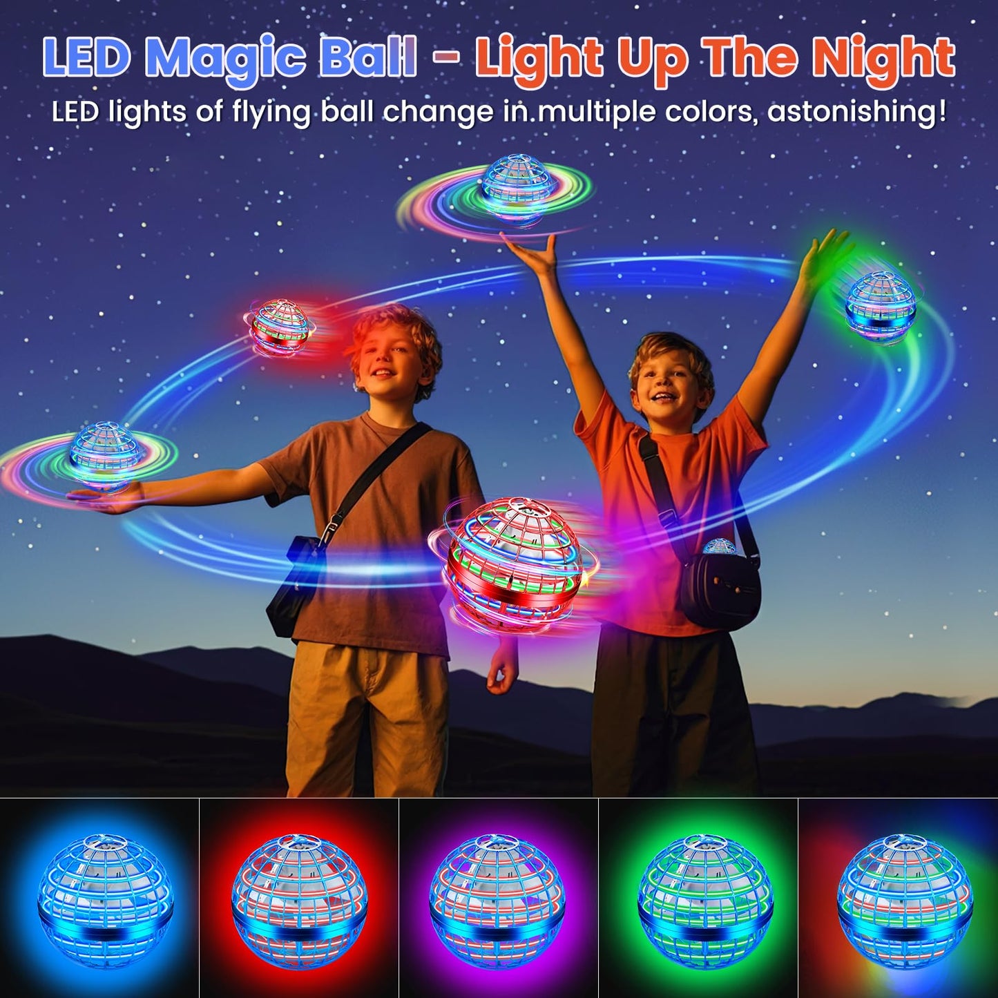 NWLAEWR Flying Orb Ball Toy, 2026 Upgrade Hand Controlled Hover Ball with LED Lights, 360° Rotating Boomerang Globe, Cool Mini Drone, Ideal Birthday&Christmas Gift for Boys Girls-Blue & Red