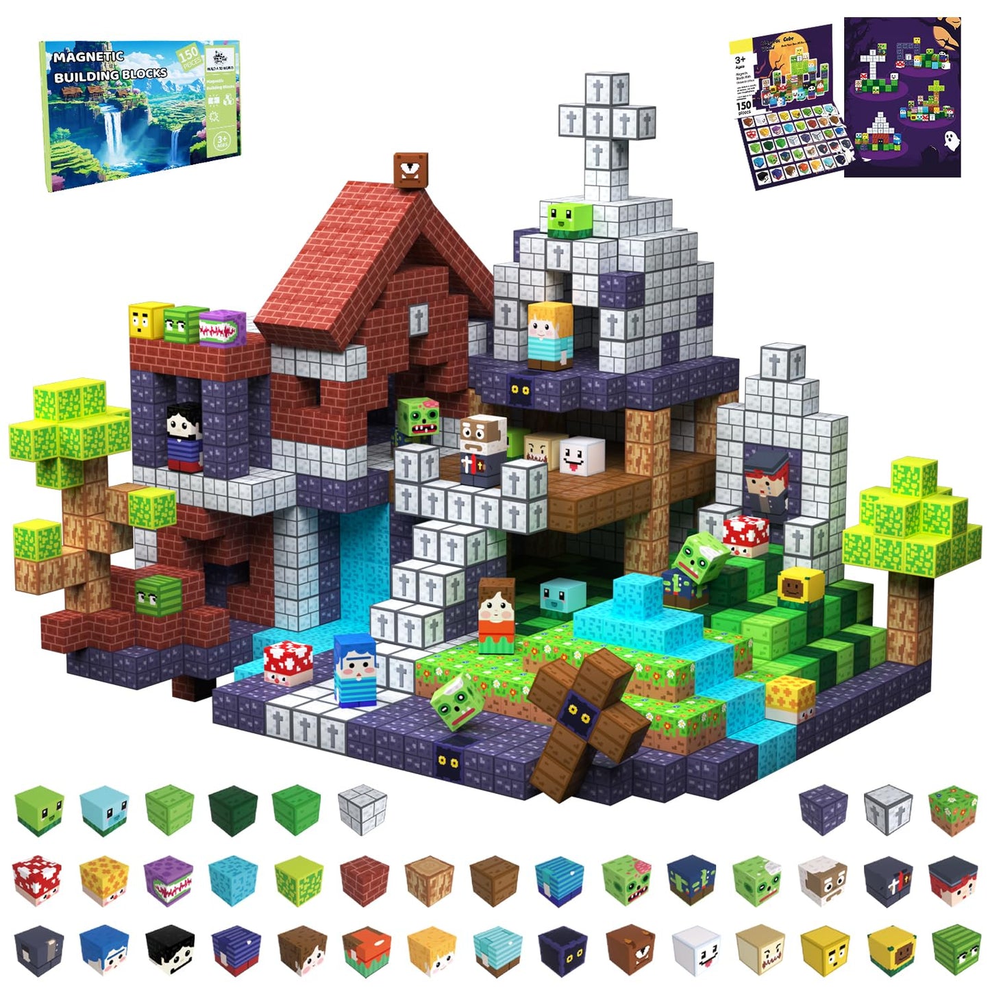 SSAWER 150 PCS Magnetic Building Blocks for Kids, Montessori Magnetic Toys, Build Zombie Island Set, STEM Toddler Sensory Building Blocks for Boys Girls 3 4 5 6 7 8 9 10th Birthday Gift