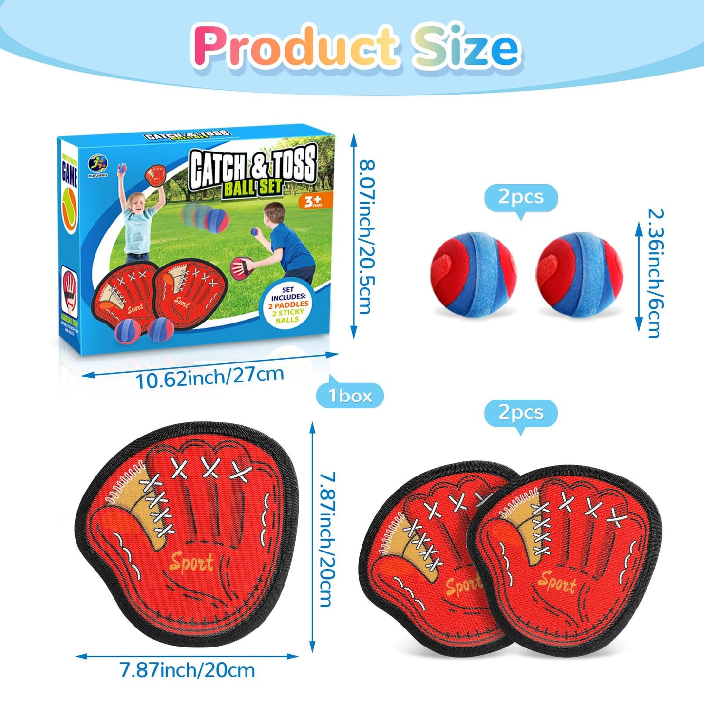 DISHIO Toss and Catch Ball Game Outdoor, 2PCS Outdoor Games Yard Games Beach Toys Pool Toddler Baseball Glove & Catch Ball Toys Birthday Gift for Ages 3 4 5 6 7 8-12 Year Old Boys Girl