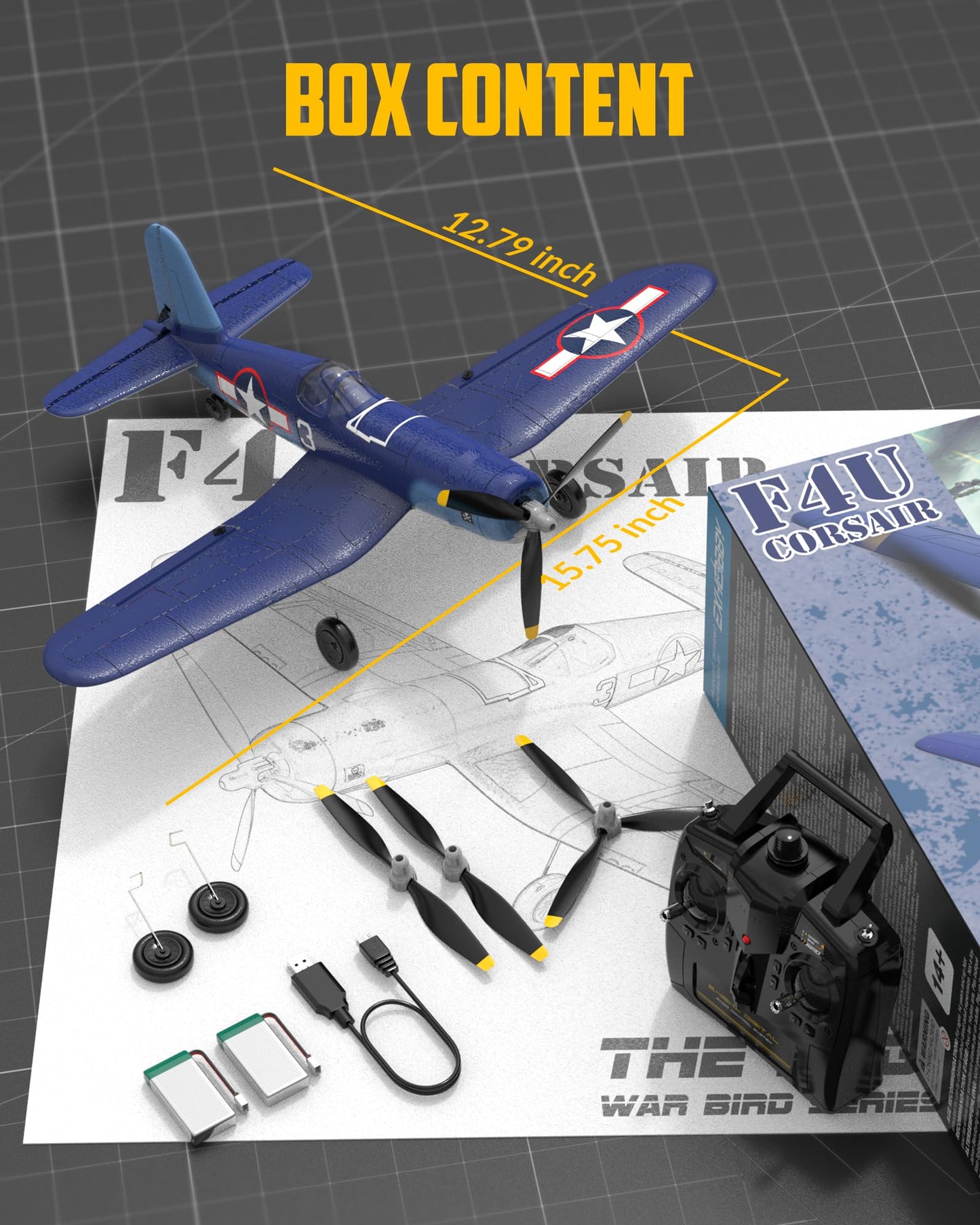 volantexrc RC Plane for Beginners, 4CH WWII RC Airplane F4U Corsair with Aileron, 2.4Ghz Remote Control Plane with Xpilot Self Righting & One Key Aerobatic & Upgraded Canopy (761-8V2 RTF)