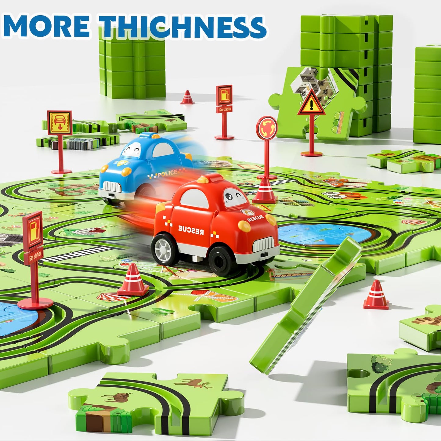 Beby Buty 48PCS Puzzle Race Track Car Set for Toddlers Kids Boys, Toddler Toys Birthday Gifts for 3 4 5 6 Years Old Boys and Girls, Floor Puzzle Tracks Car Toys for Ages 3-5 4-6