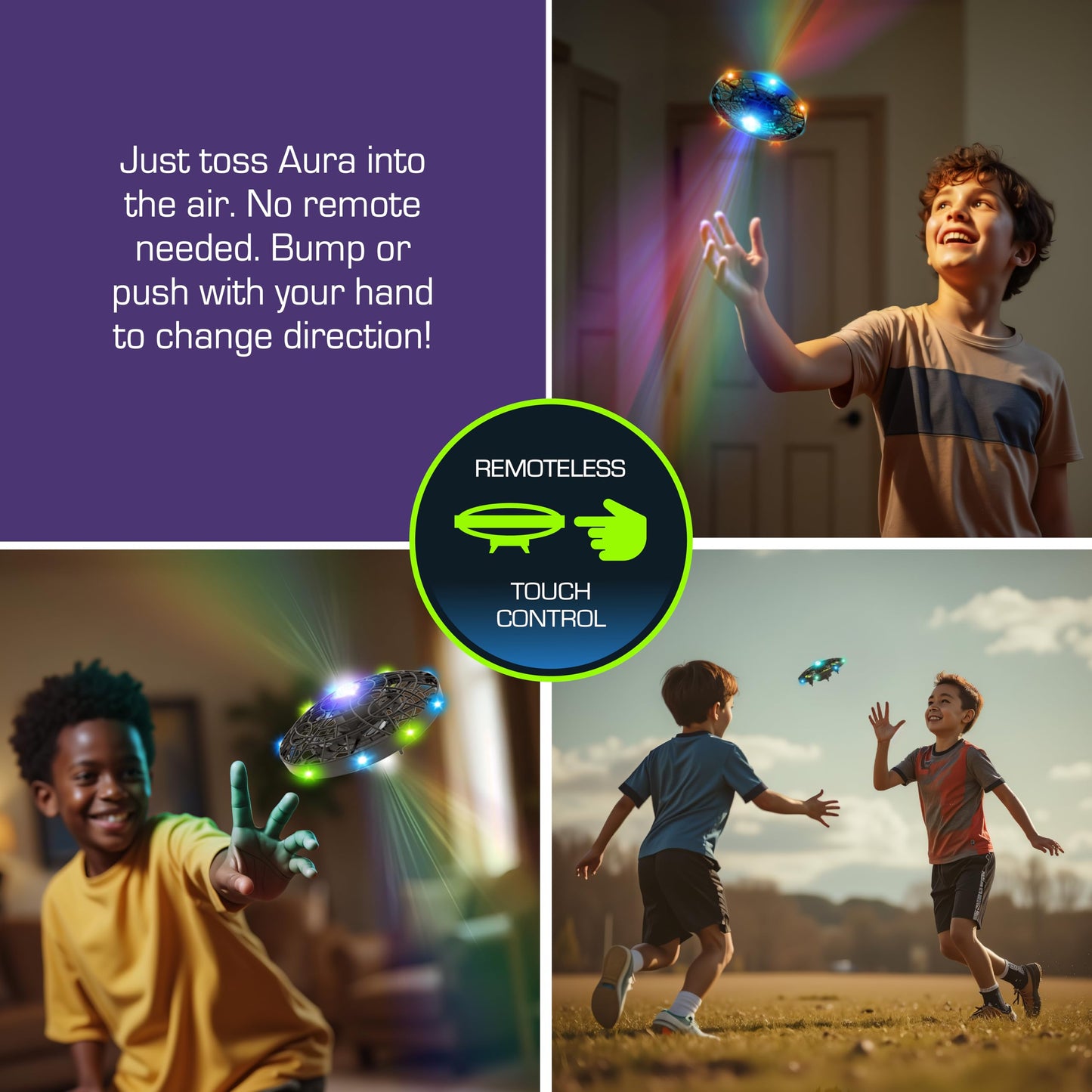 Sky Viper Aura Touch-Control Light Drone, Remoteless Push-to-Fly for Kids, Rechargeable Battery