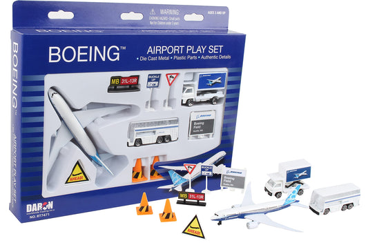 Daron Airport Playset – Boeing 787 – Die-Cast Metal Airplane Toy with Plastic Accessories and Vehicles for Kids Ages 3+