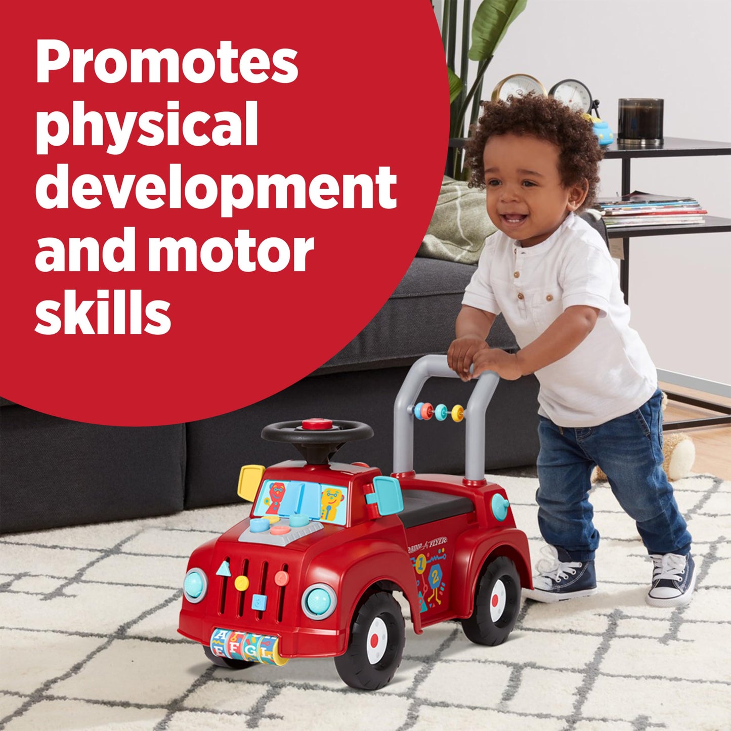 Radio Flyer Tinker Truck, for Toddlers 1-3, 3-in-1 Push Walker Ride On Car with 20 Sensory Activities, Anti-Tip Feature, Under-Seat Storage, Lights and Sounds, 42 lb Capacity, Toddler Ride On Toys